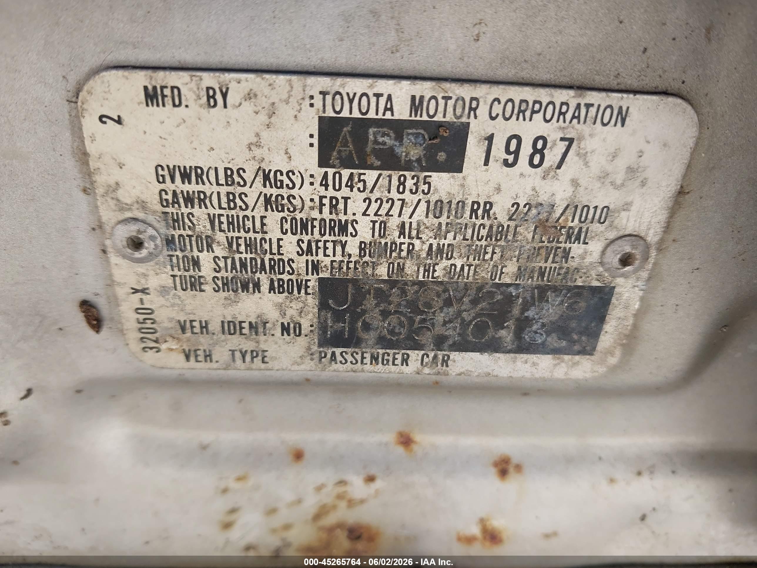1987 Toyota Camry Dlx Silver vin: JT2SV21W6H0054013