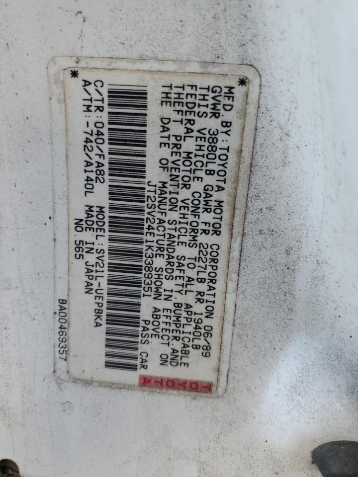 1989 Toyota Camry White vin: JT2SV24E1K3389351