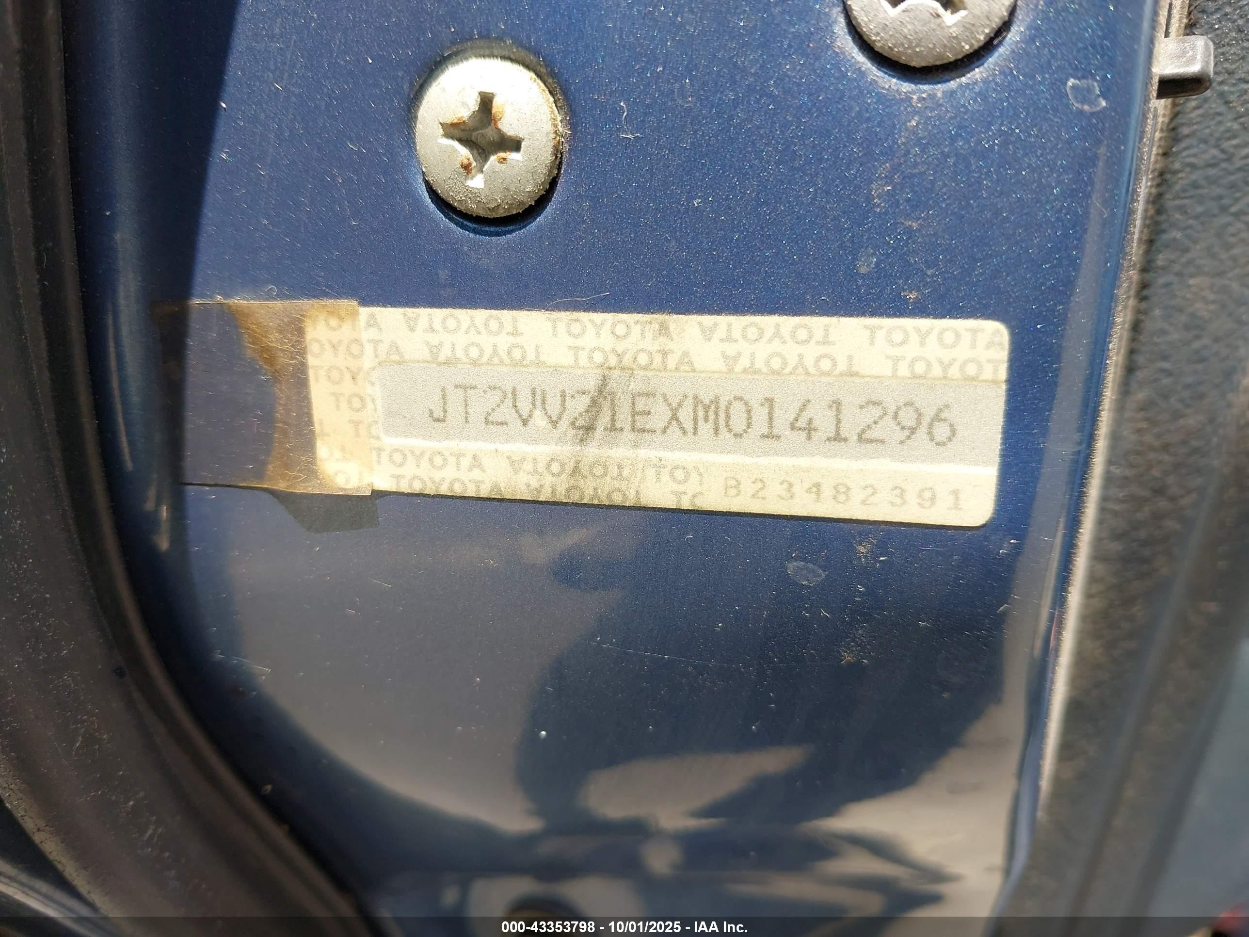 1991 Toyota Camry Dlx Blue vin: JT2VV21EFM0141296