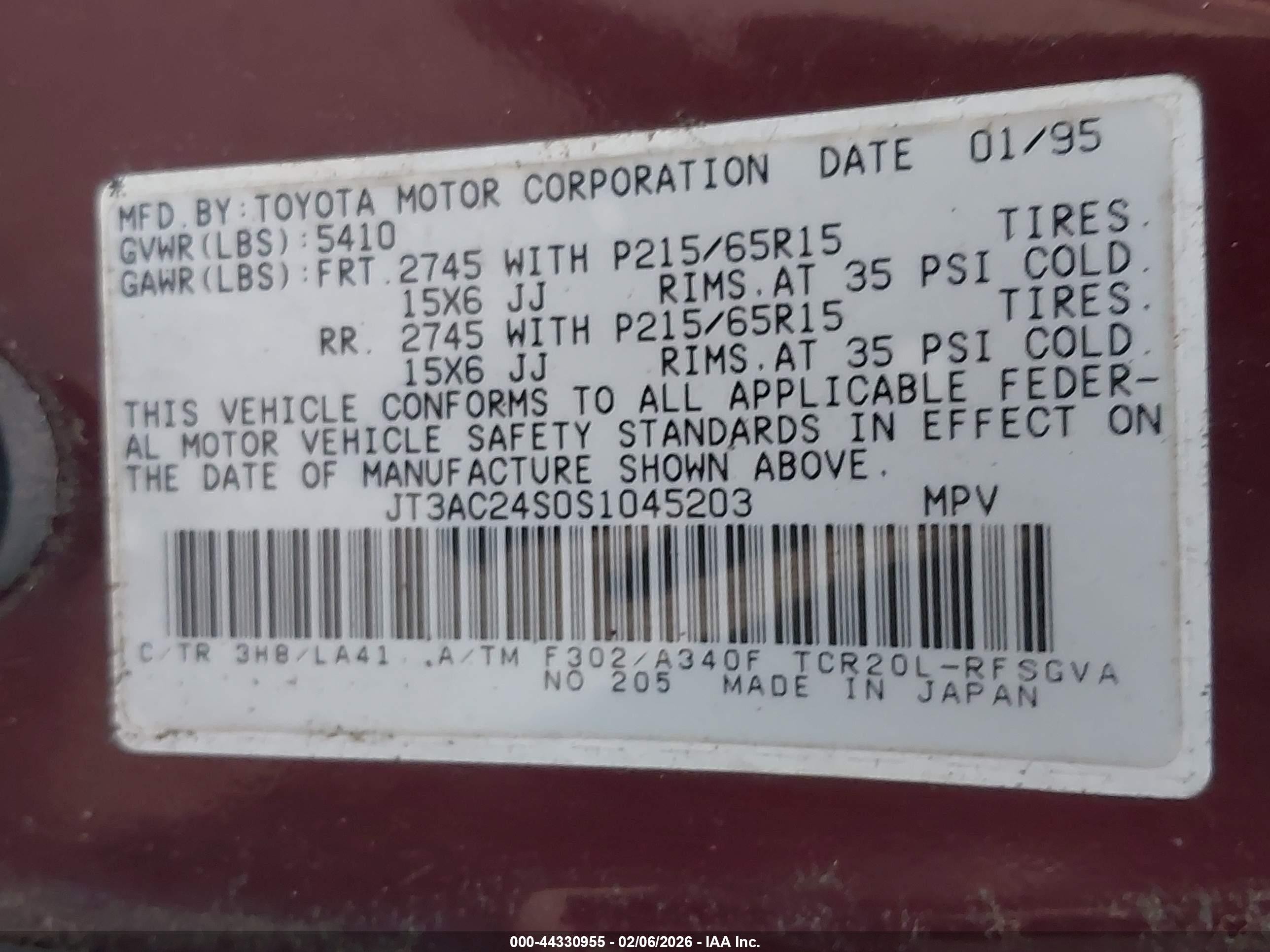 1995 Toyota Previa Le Purple vin: JT3AC24S0S1045203