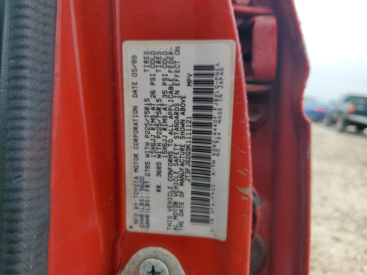 1989 Toyota Land Cruiser Fj62 Gx Red vin: JT3FJ62G9K1111121