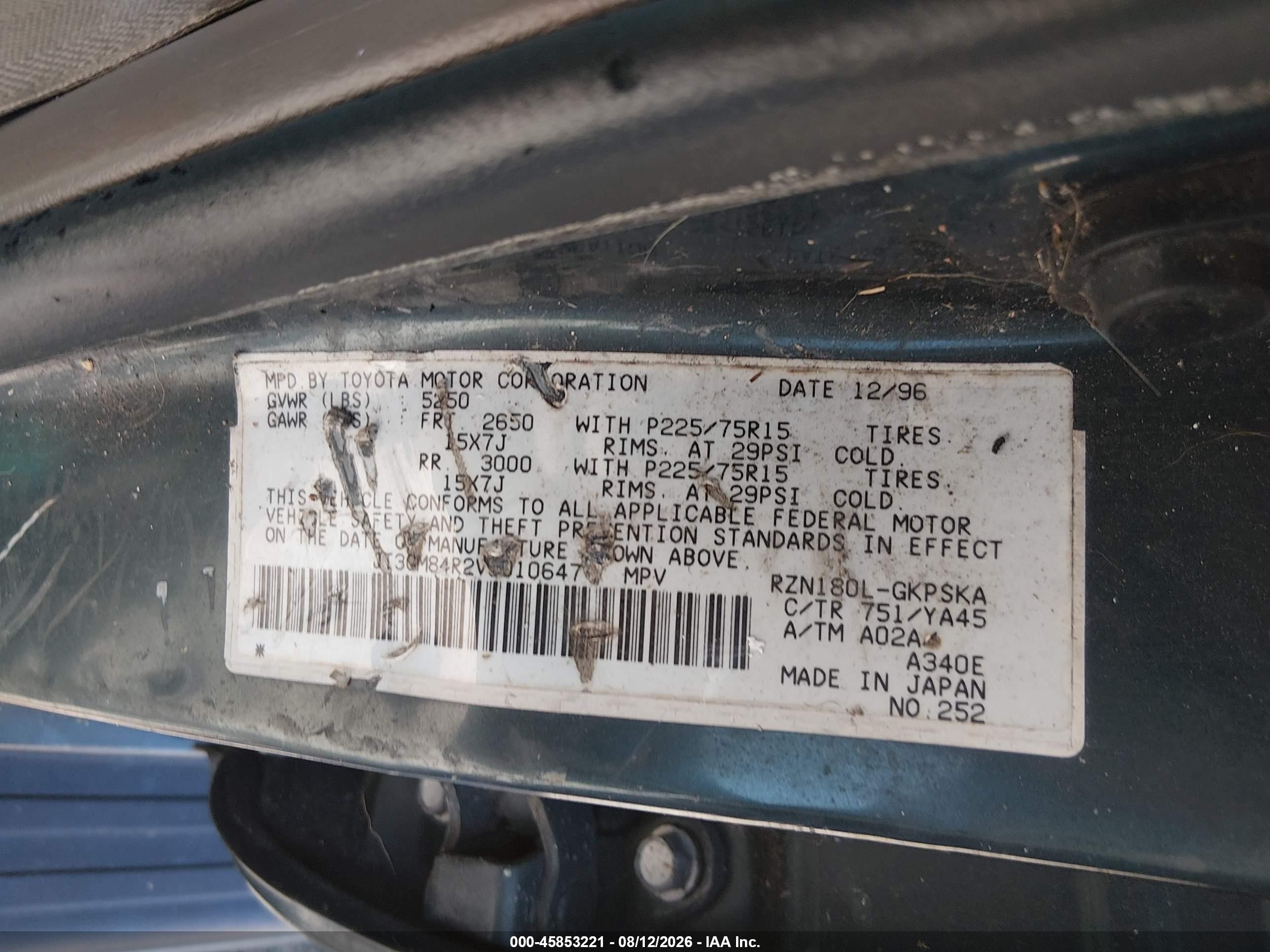 1997 Toyota 4runner   Green vin: JT3GM84R2V0010647
