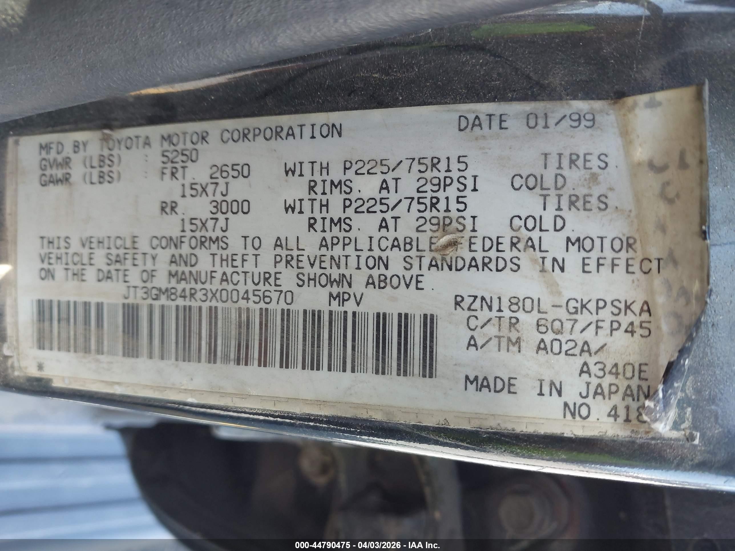 1999 Toyota 4runner   Black vin: JT3GM84R3X0045670