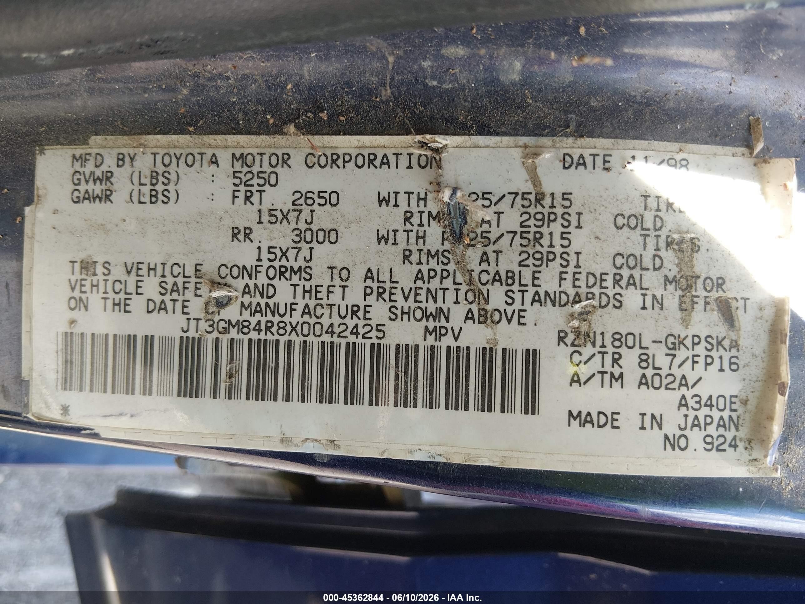 1999 Toyota 4runner   Blue vin: JT3GM84R8X0042425
