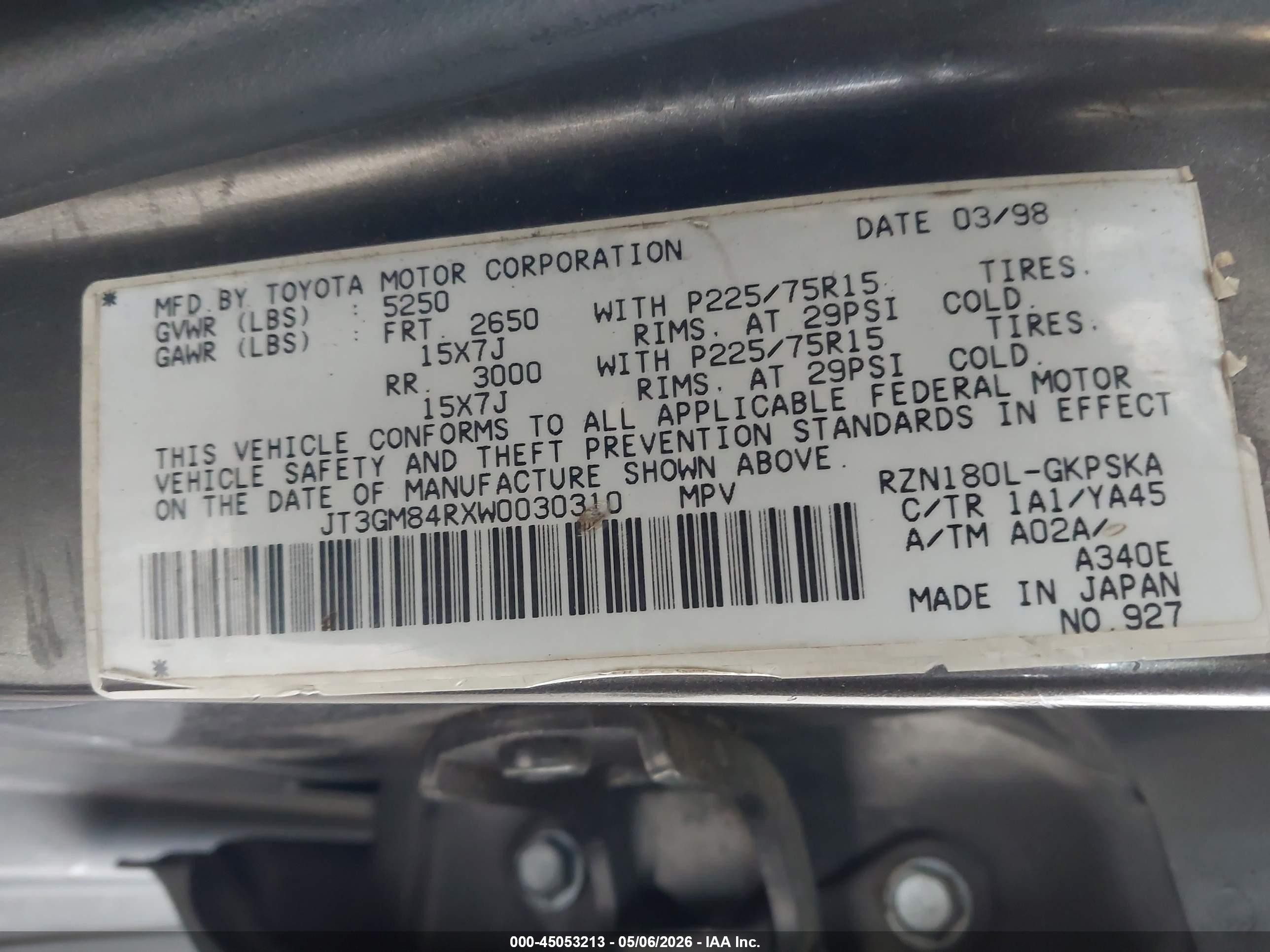 1998 Toyota 4runner   Черный vin: JT3GM84RXW0030310