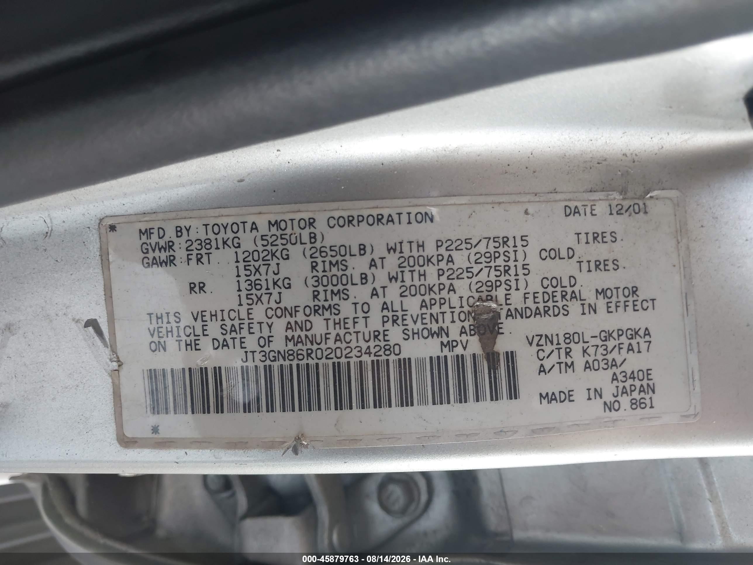 2002 Toyota 4runner Sr5 V6 Silver vin: JT3GN86R020234280