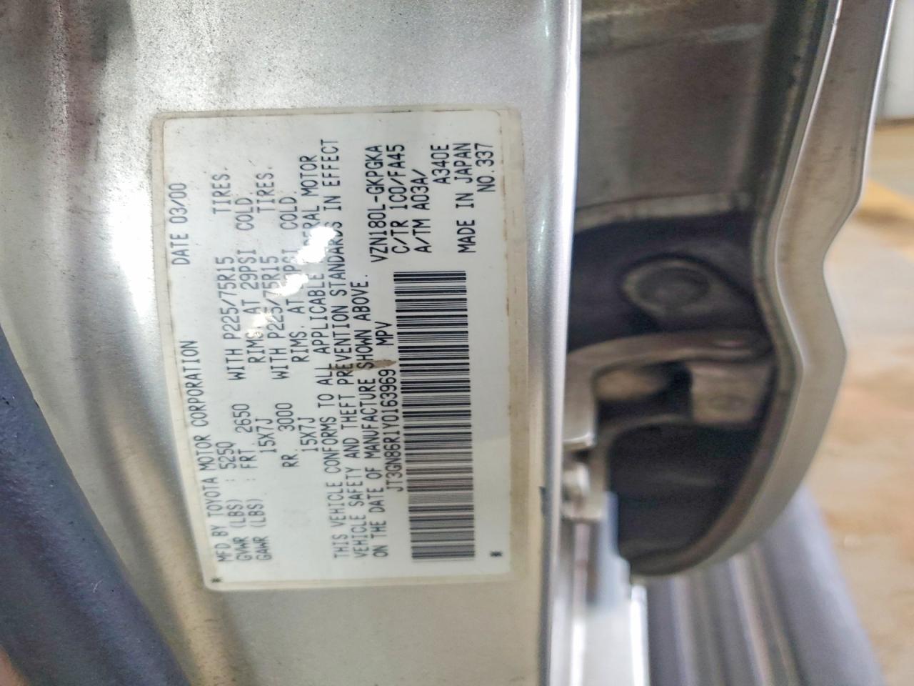 2000 Toyota 4runner Sr5 Silver vin: JT3GN86R1Y0163969