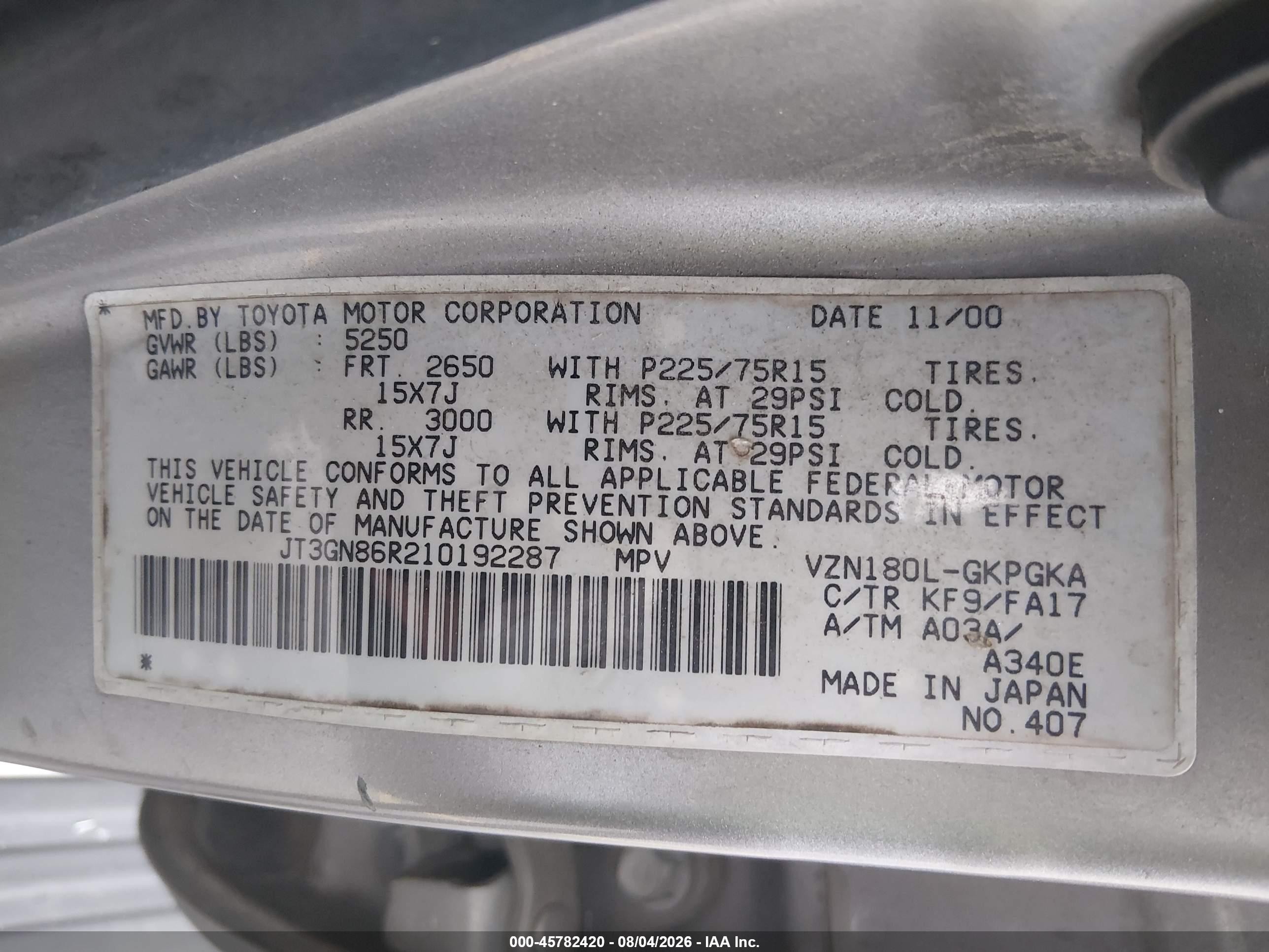 2001 Toyota 4runner Sr5 Silver vin: JT3GN86R210192287