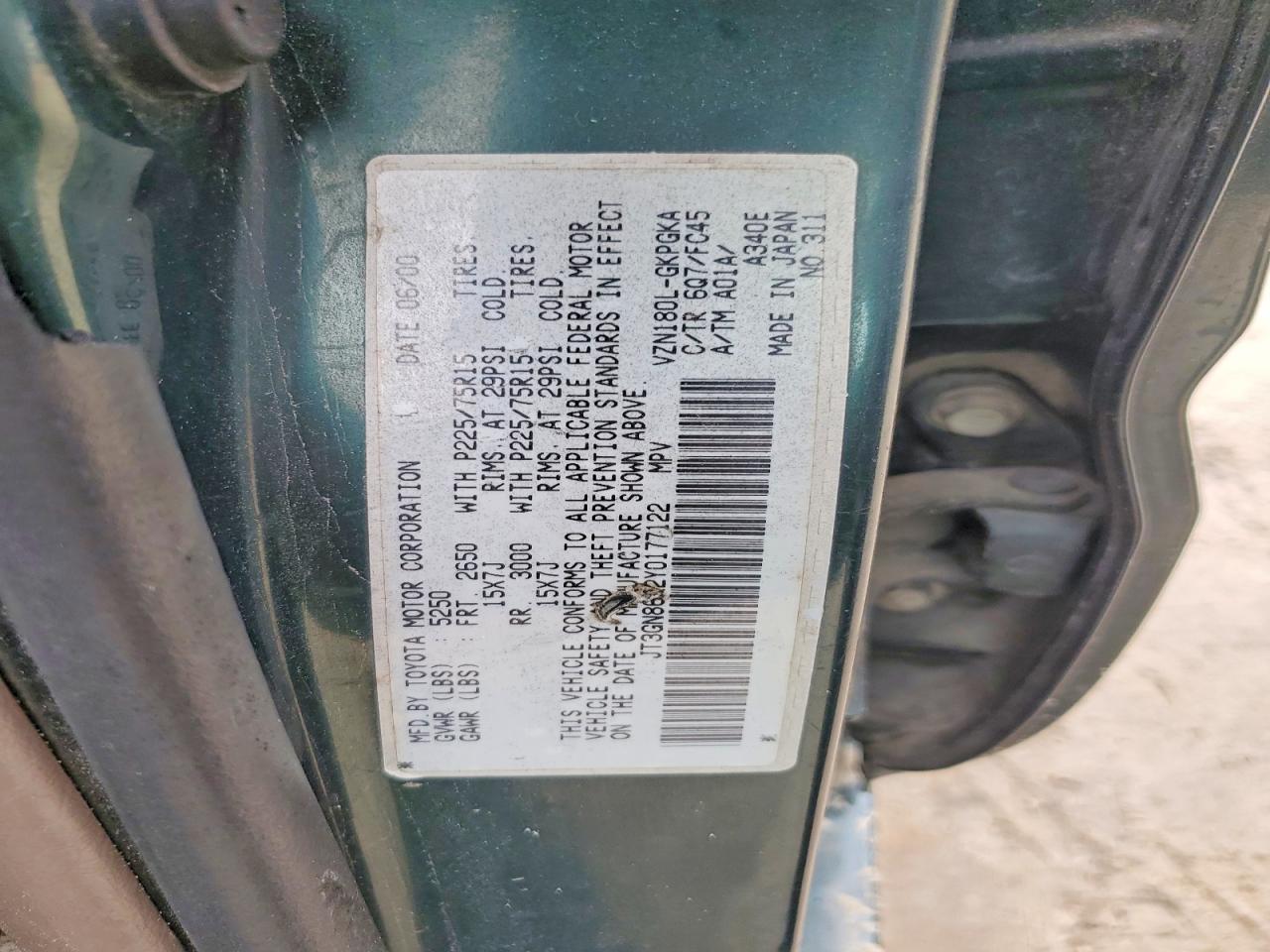 2000 Toyota 4runner Sr5 Green vin: JT3GN86R2Y0177122