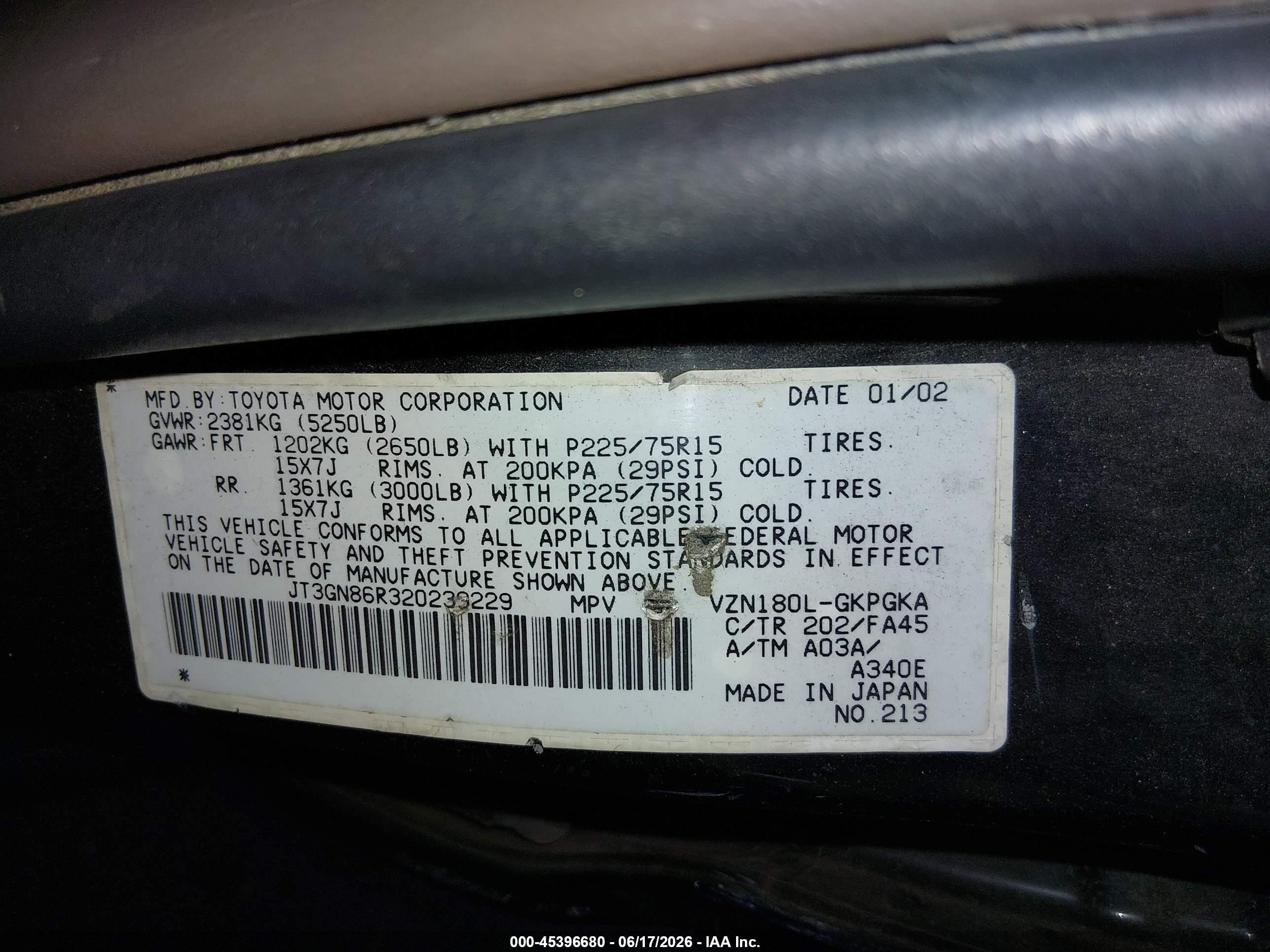 2002 Toyota 4runner Sr5 V6 Black vin: JT3GN86R320239229