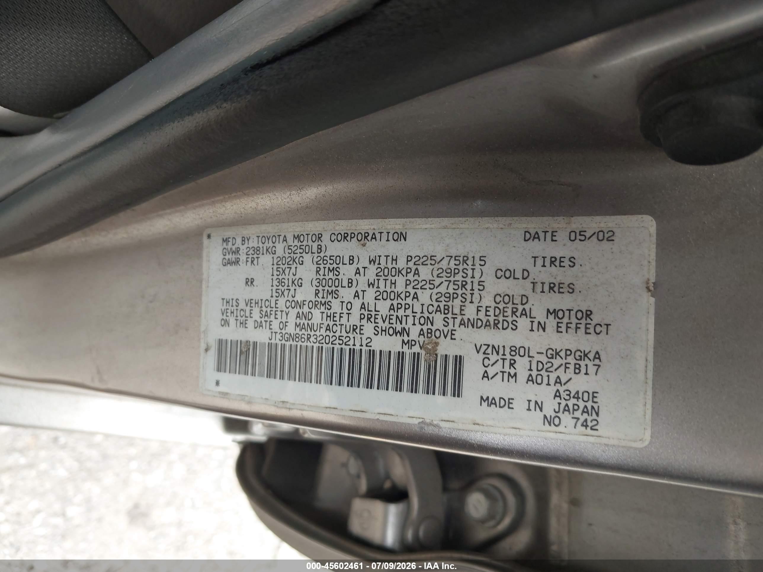 2002 Toyota 4runner Sr5 V6 Silver vin: JT3GN86R320252112