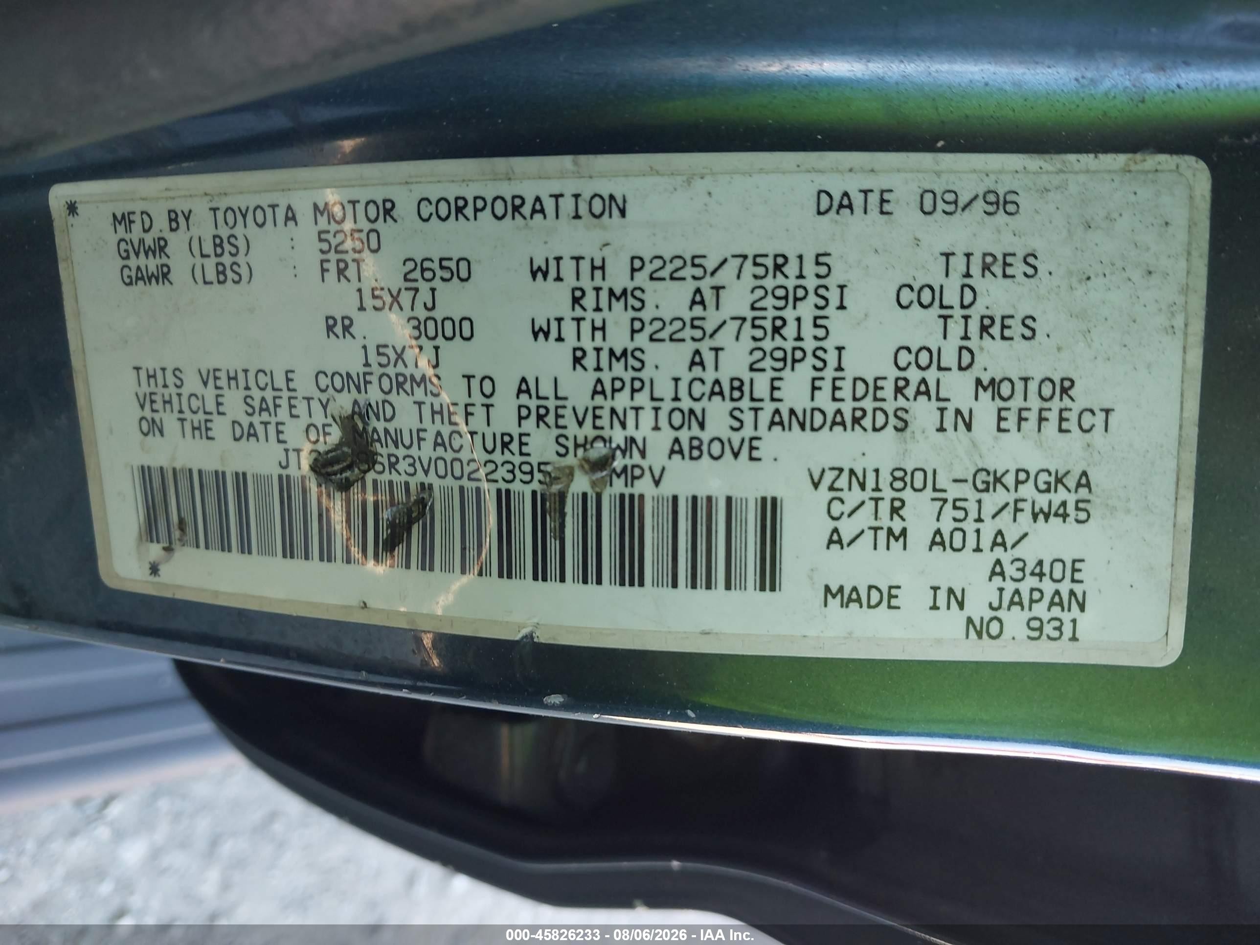 1997 Toyota 4runner Sr5 V6 Blue vin: JT3GN86R3V0022395