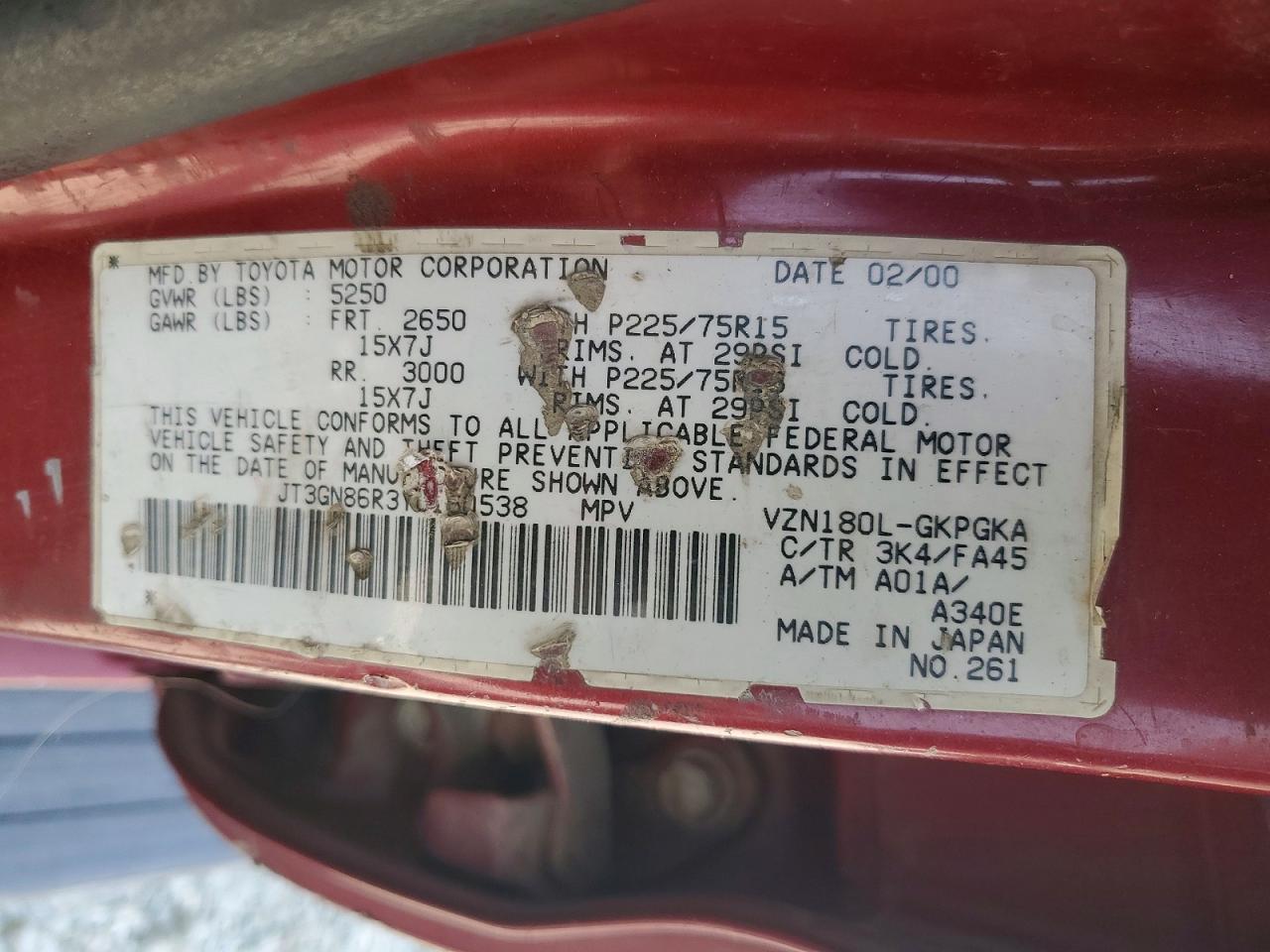 2000 Toyota 4runner Sr5 Красный vin: JT3GN86R3Y0160538