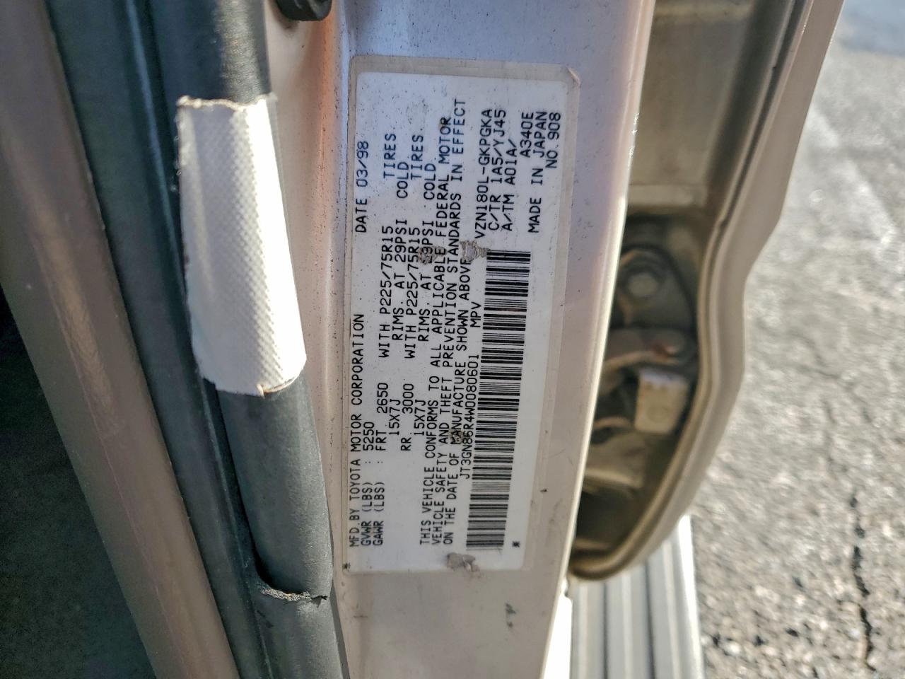 1998 Toyota 4runner Sr5 Cream vin: JT3GN86R4W0080601