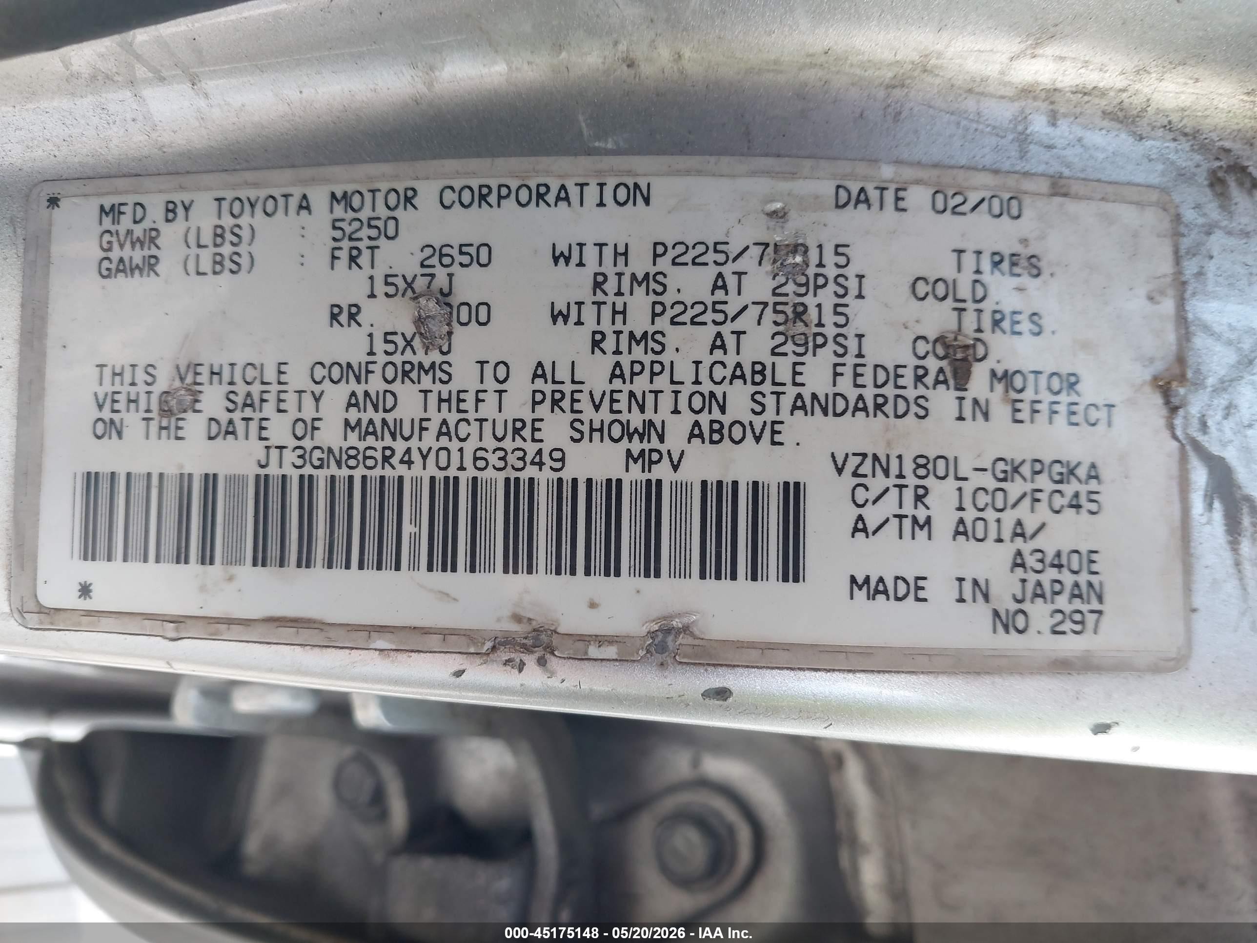 2000 Toyota 4runner Sr5 V6 Silver vin: JT3GN86R4Y0163349