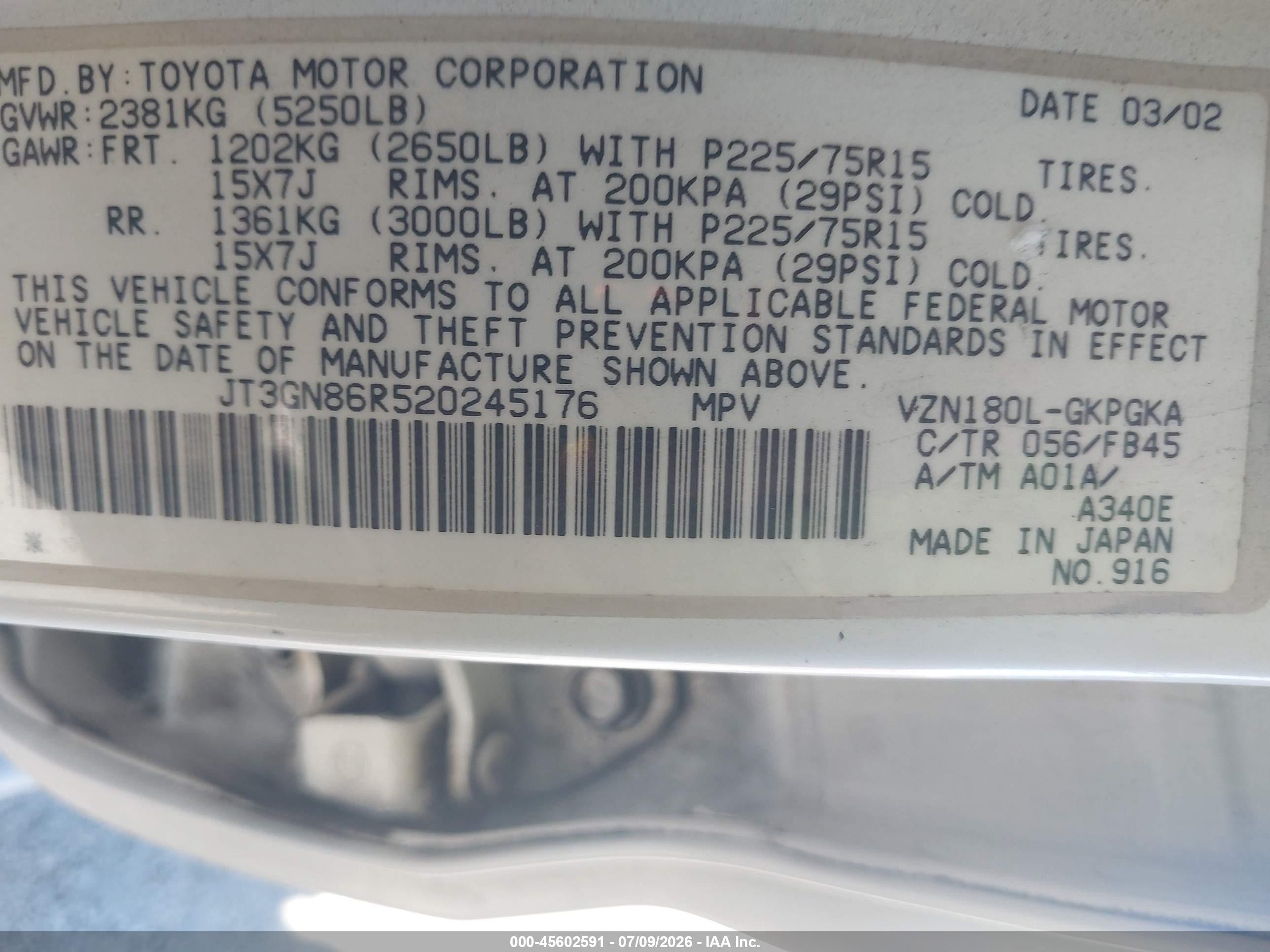 2002 Toyota 4runner Sr5 V6 White vin: JT3GN86R520245176