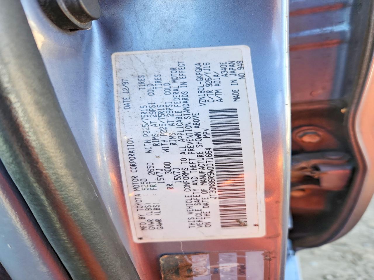 1998 Toyota 4runner Sr5 Blue vin: JT3GN86R5W0071664