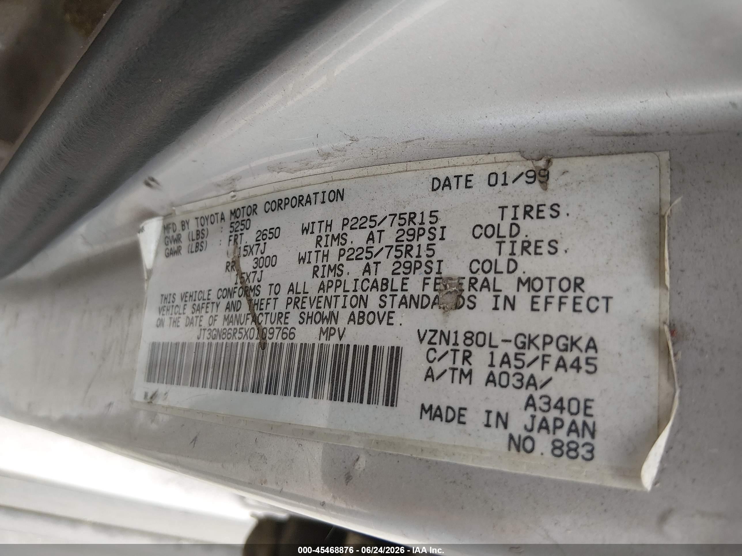 1999 Toyota 4runner Sr5 V6 Gray vin: JT3GN86R5X0109766