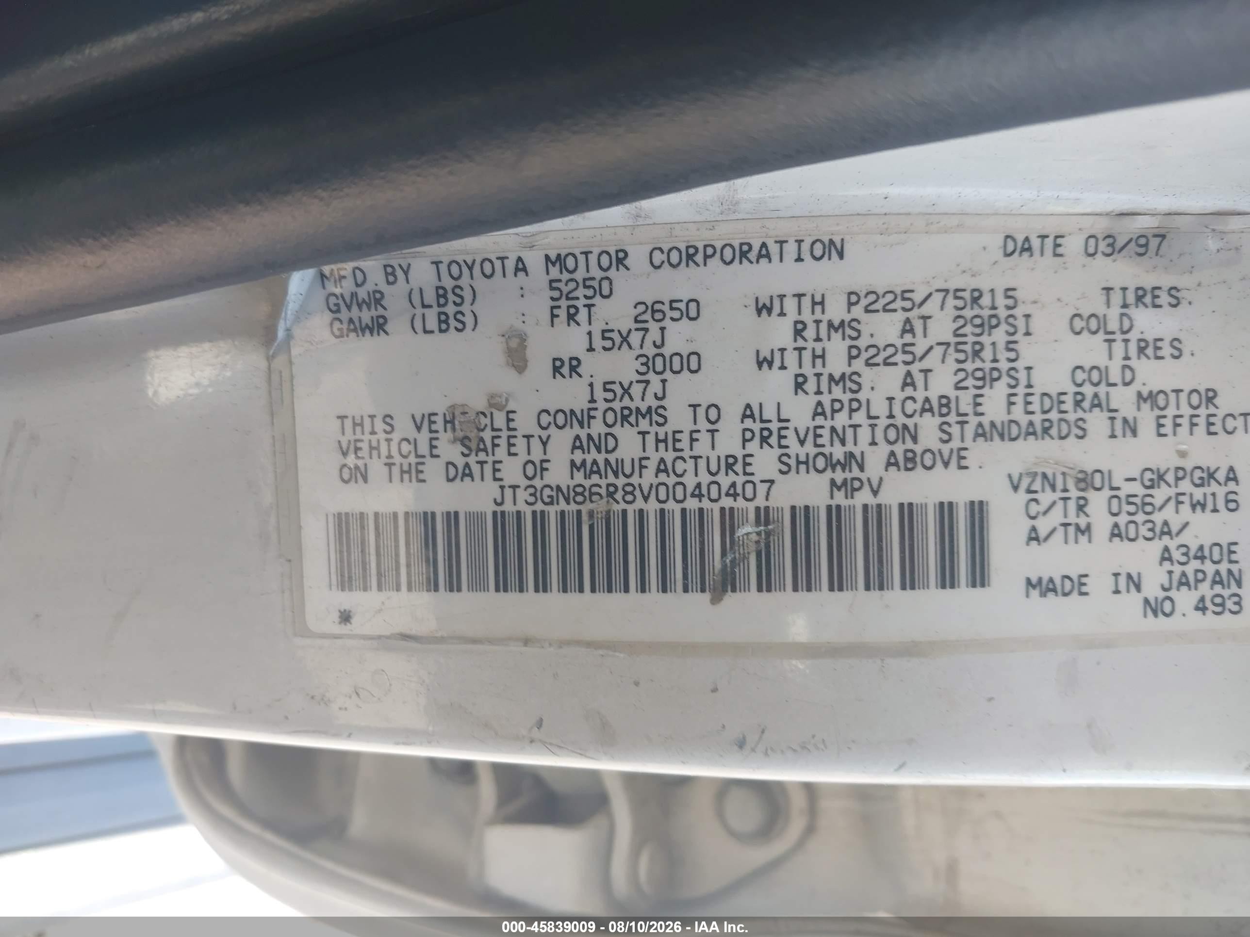 1997 Toyota 4runner Sr5 V6 White vin: JT3GN86R8V0040407