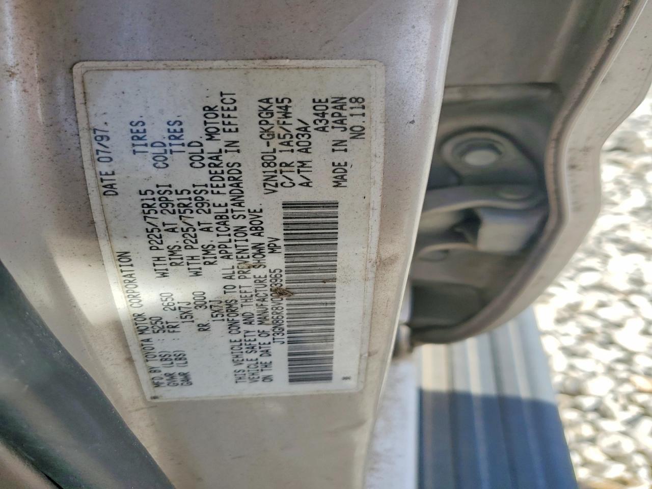1997 Toyota 4runner Silver vin: JT3GN86R8V0053965