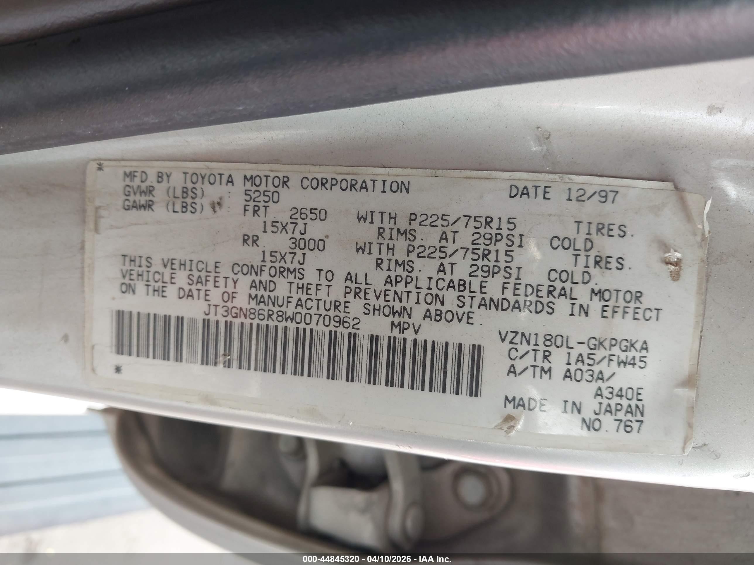 1998 Toyota 4runner Sr5 V6 Серебряный vin: JT3GN86R8W0070962