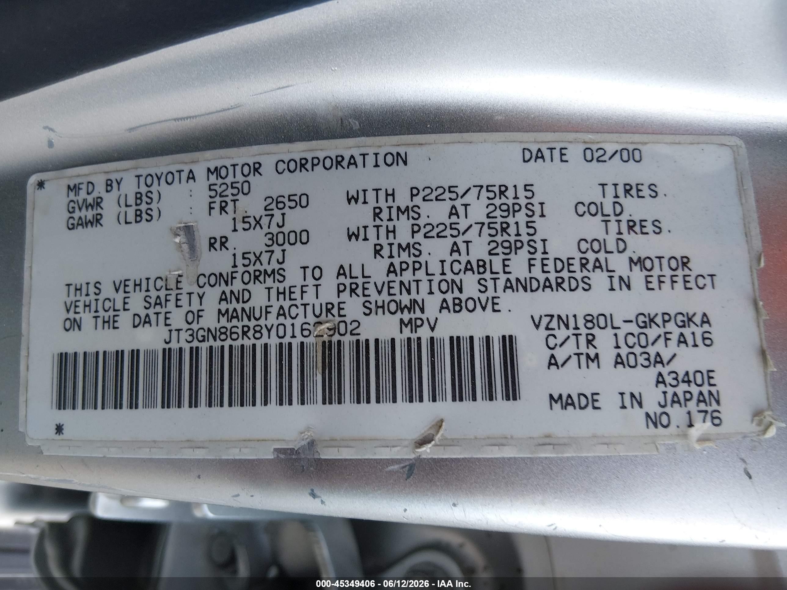 2000 Toyota 4runner Sr5 V6 Silver vin: JT3GN86R8Y0162902
