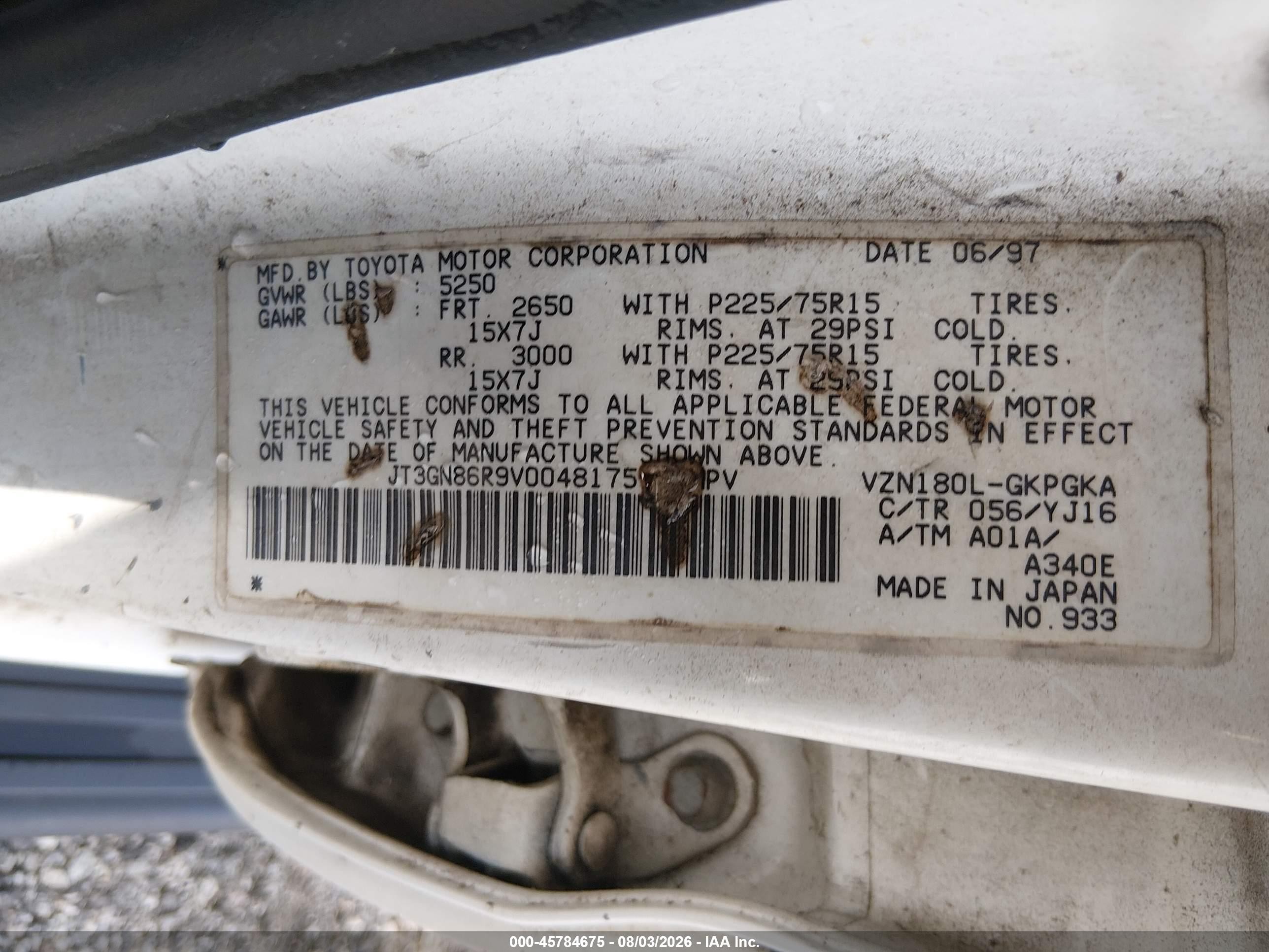 1997 Toyota 4runner Sr5 V6 Белый vin: JT3GN86R9V0048175