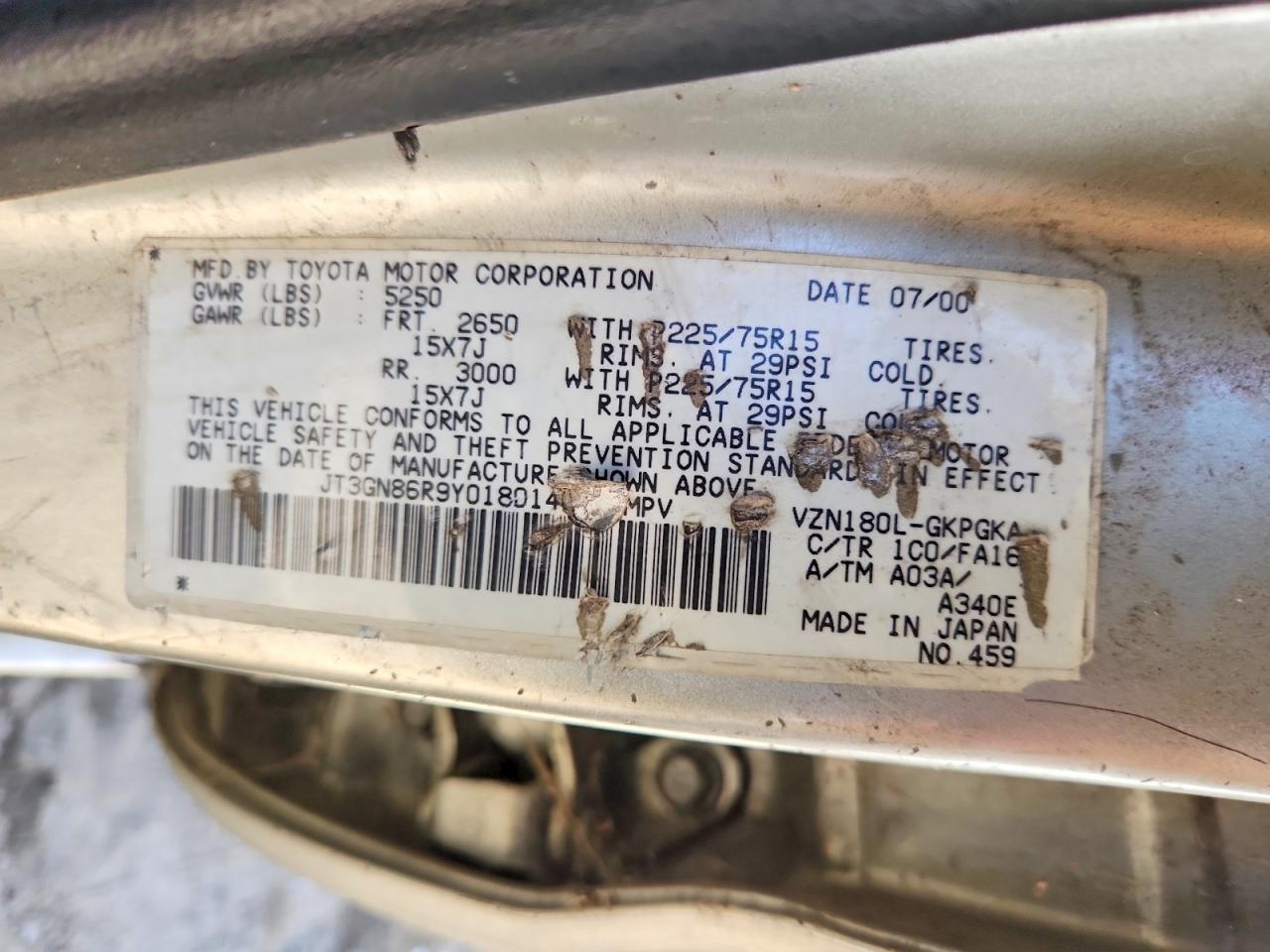 2000 Toyota 4runner Sr5 Silver vin: JT3GN86R9Y0180146