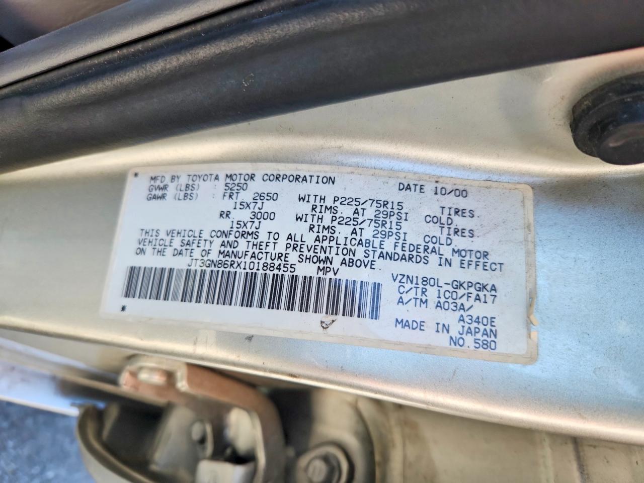 2001 Toyota 4runner Sr5 Silver vin: JT3GN86RX10188455
