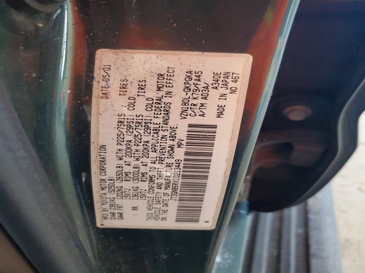 2001 Toyota 4runner Sr5 Green vin: JT3GN86RX10213449