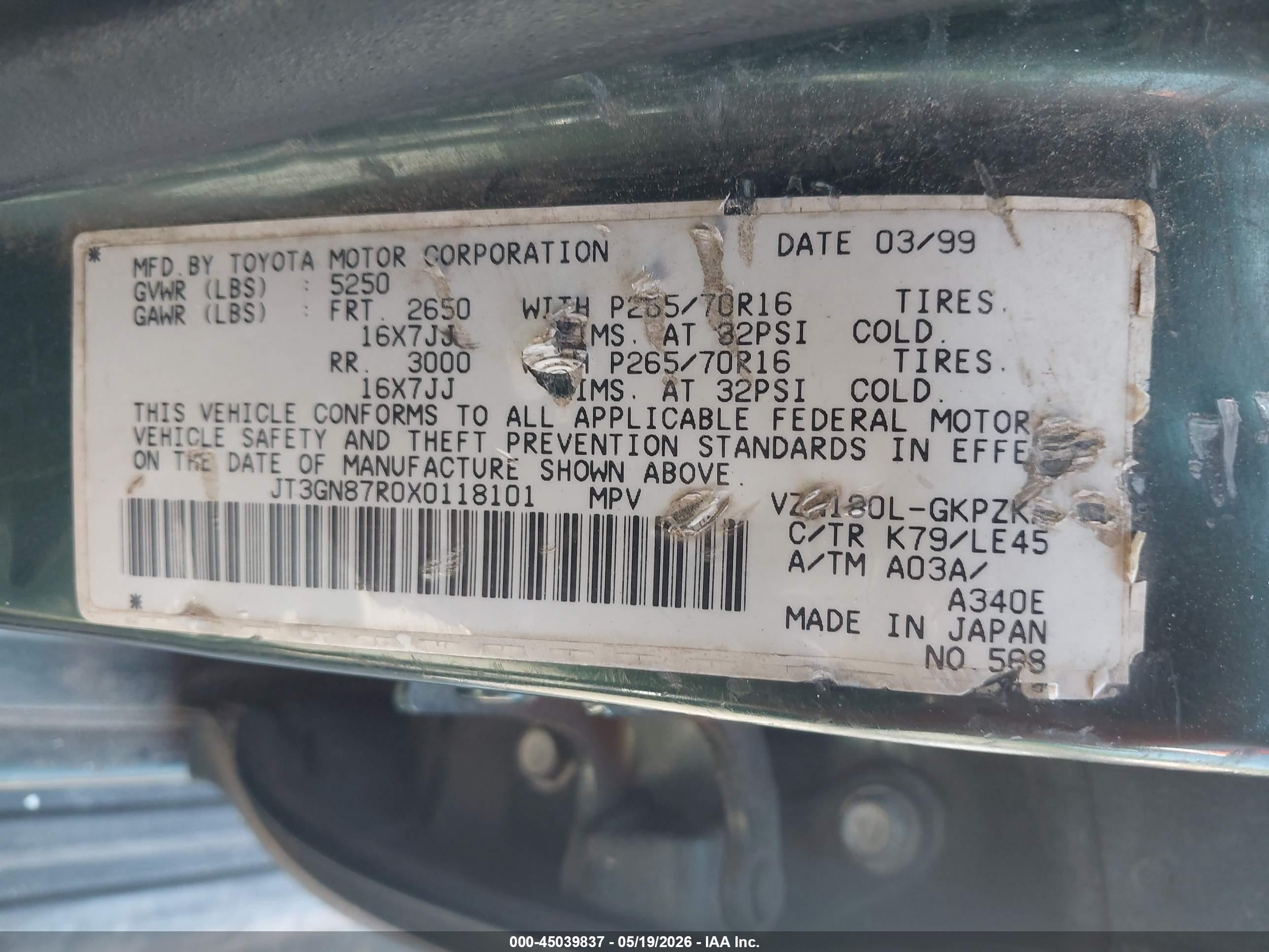 1999 Toyota 4runner Limited V6 Зеленый vin: JT3GN87R0X0118101