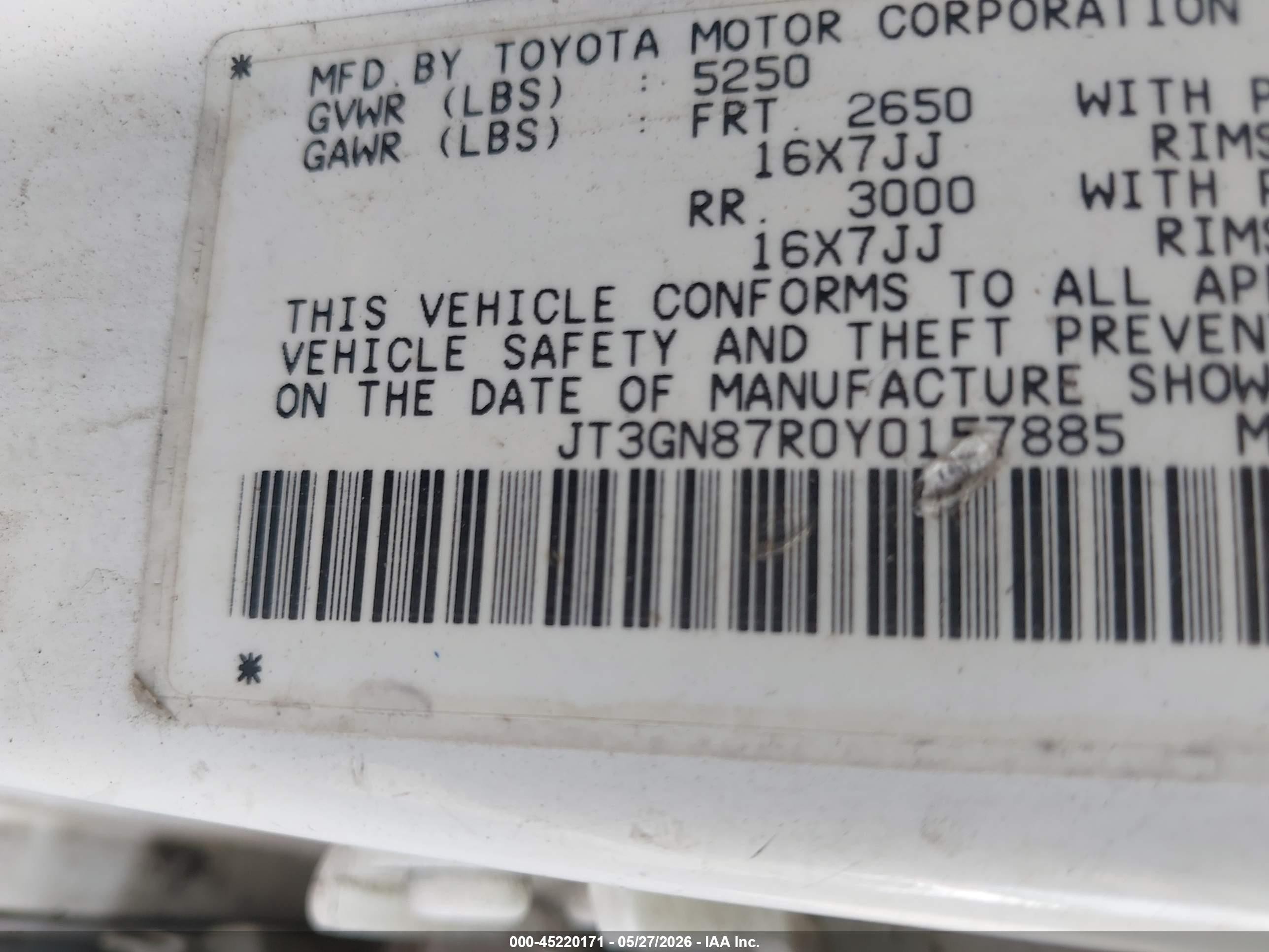 2000 Toyota 4runner Limited V6 White vin: JT3GN87R0Y0157885