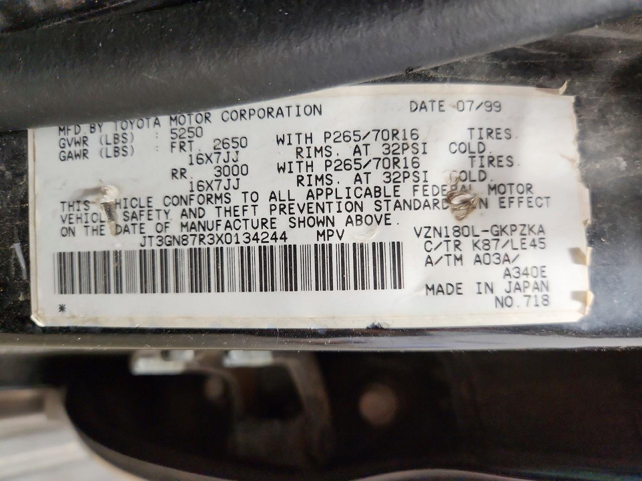 1999 Toyota 4runner Limited Черный vin: JT3GN87R3X0134244