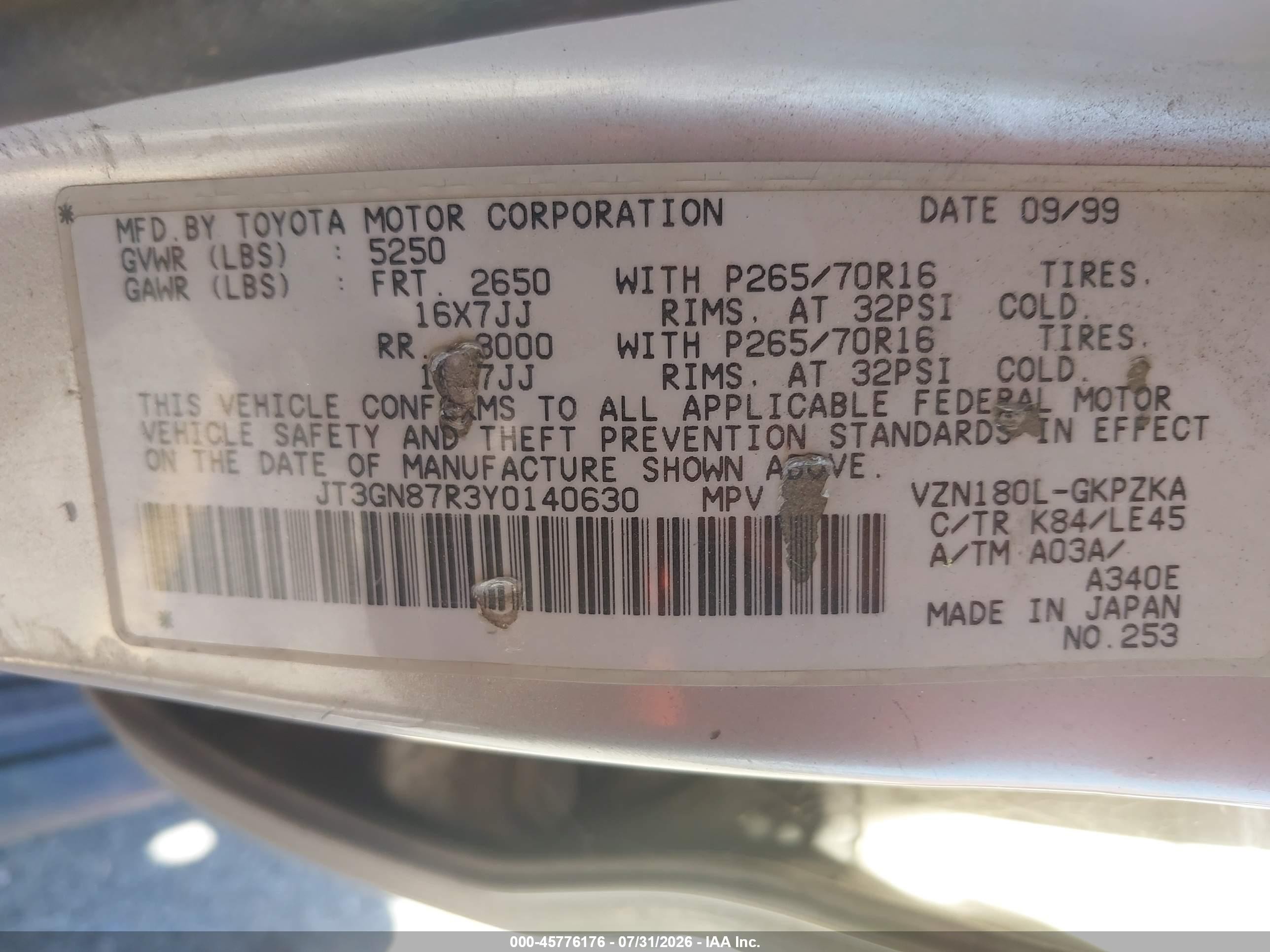 2000 Toyota 4runner Limited V6 Gold vin: JT3GN87R3Y0140630