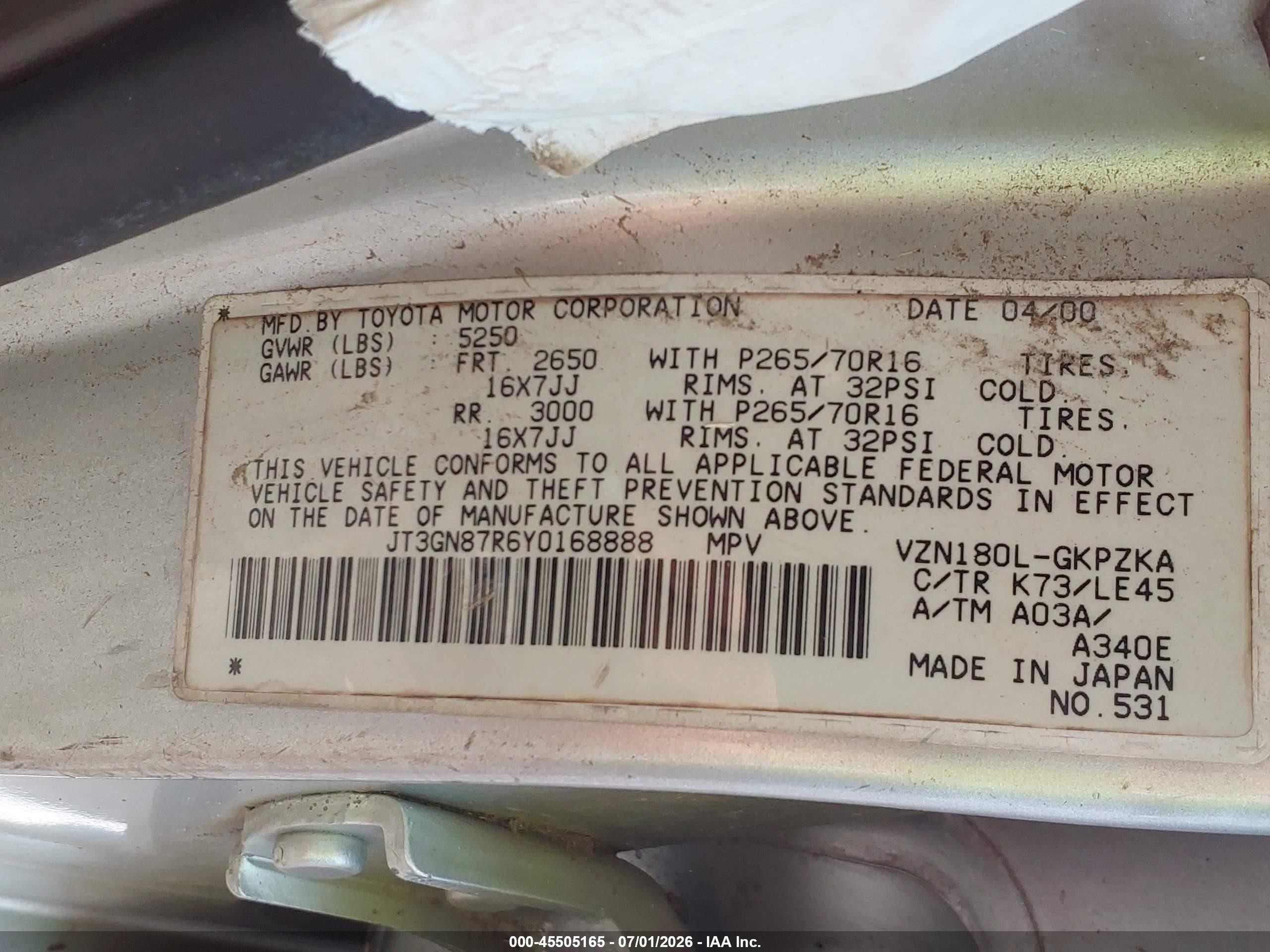 2000 Toyota 4runner Limited V6 Gold vin: JT3GN87R6Y0168888