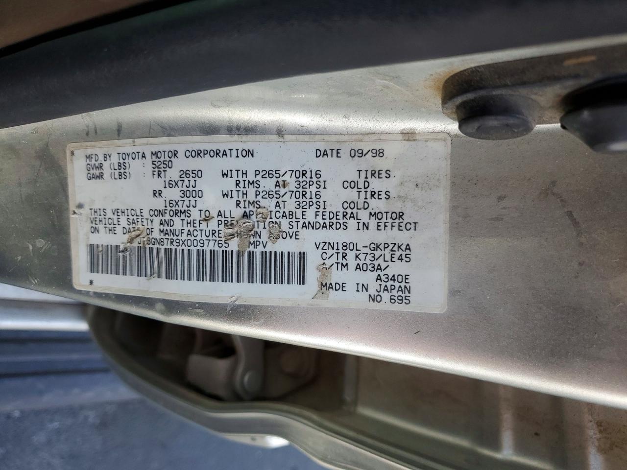 1999 Toyota 4runner Limited Silver vin: JT3GN87R9X0097765