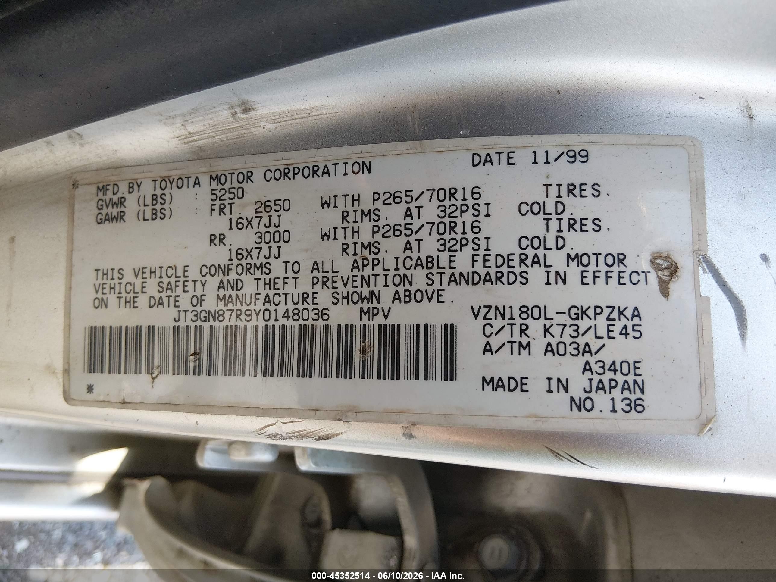 2000 Toyota 4runner Limited V6 Silver vin: JT3GN87R9Y0148036
