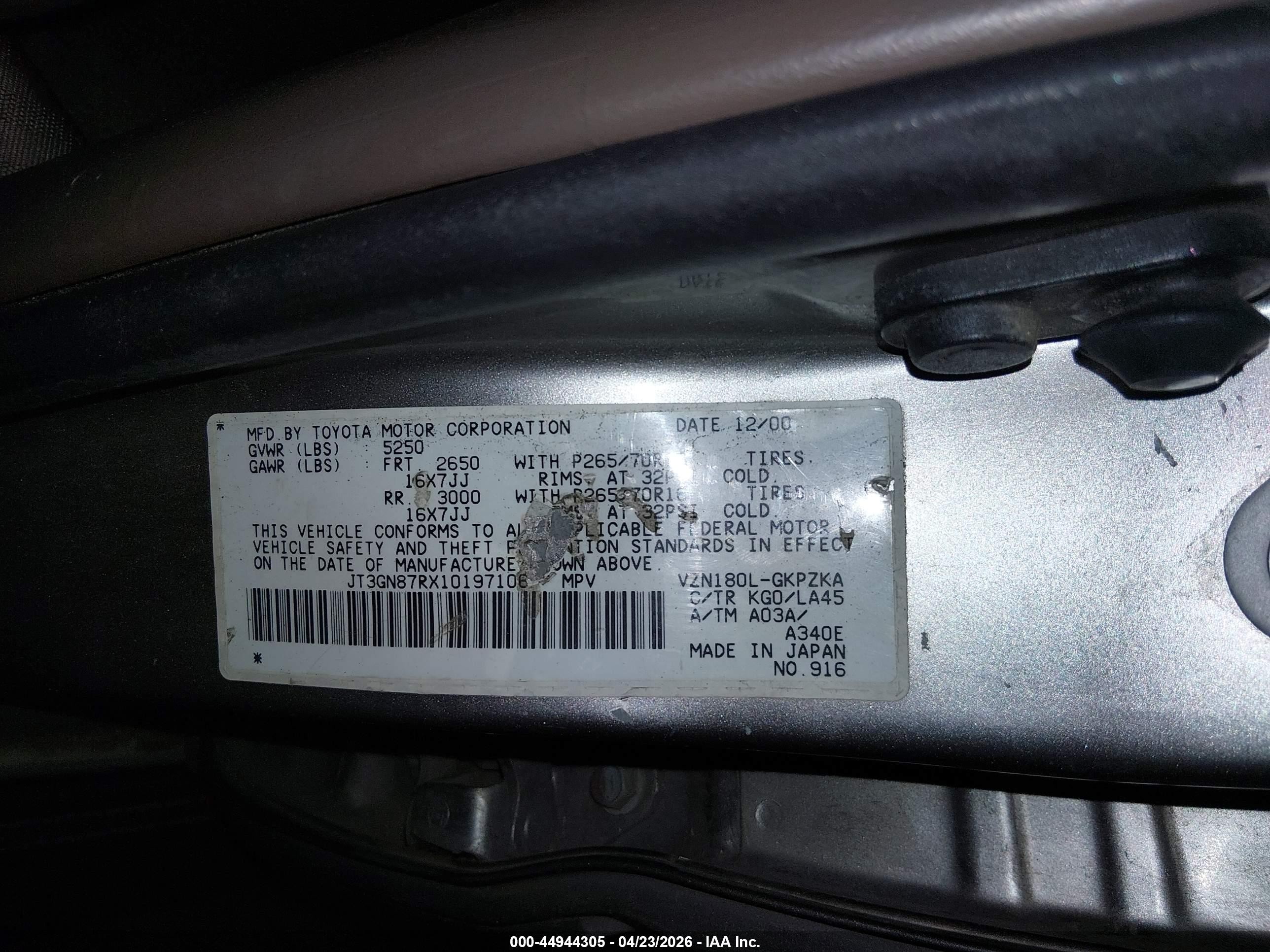 2001 Toyota 4runner Limited V6 Champagne vin: JT3GN87RX10197106