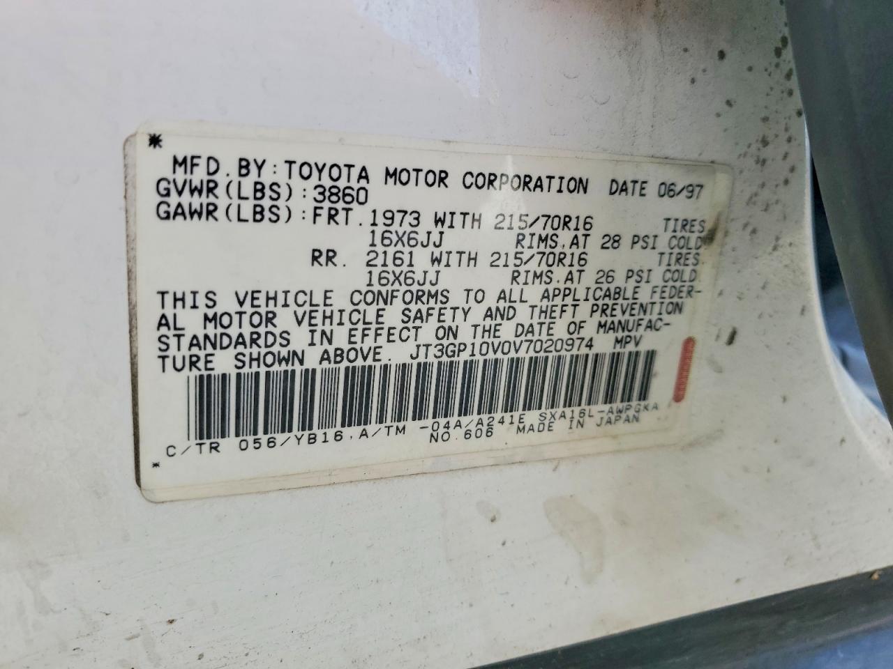 1997 Toyota Rav4 Base White vin: JT3GP10V0V7020974