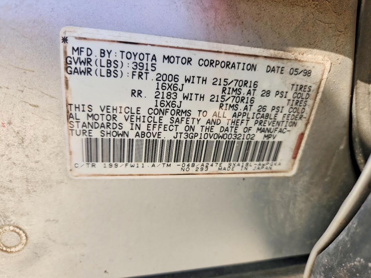 1998 Toyota Rav4 Silver vin: JT3GP10V0W0032102