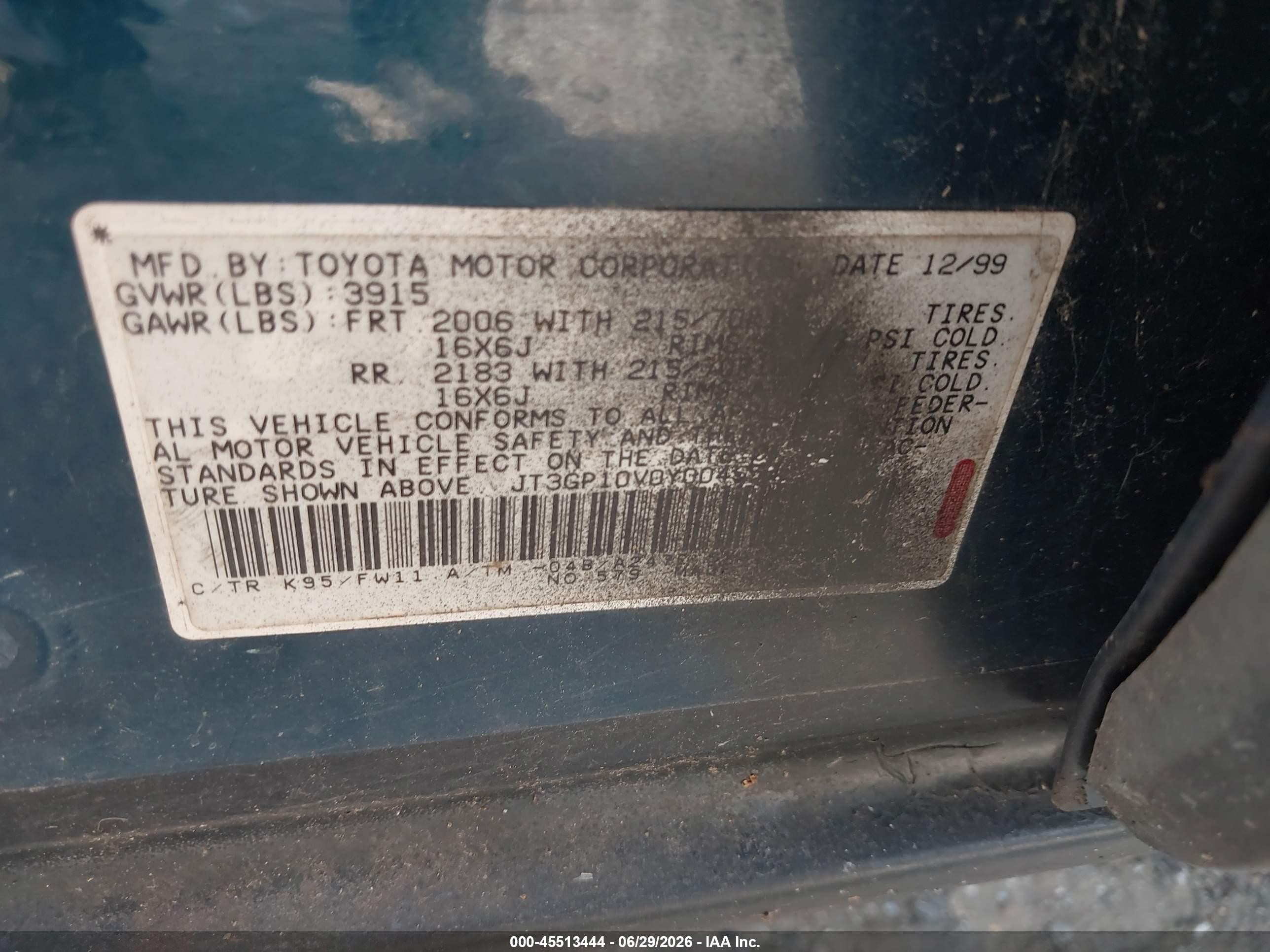 2000 Toyota Rav4   Green vin: JT3GP10V0Y0045502