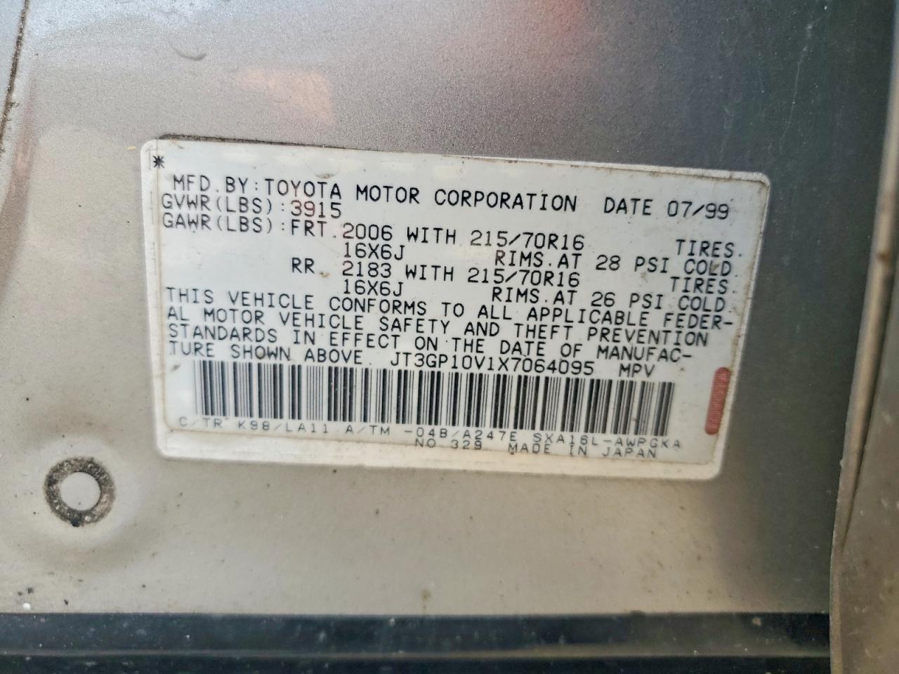 1999 Toyota Rav4 Base Silver vin: JT3GP10V1X7064095