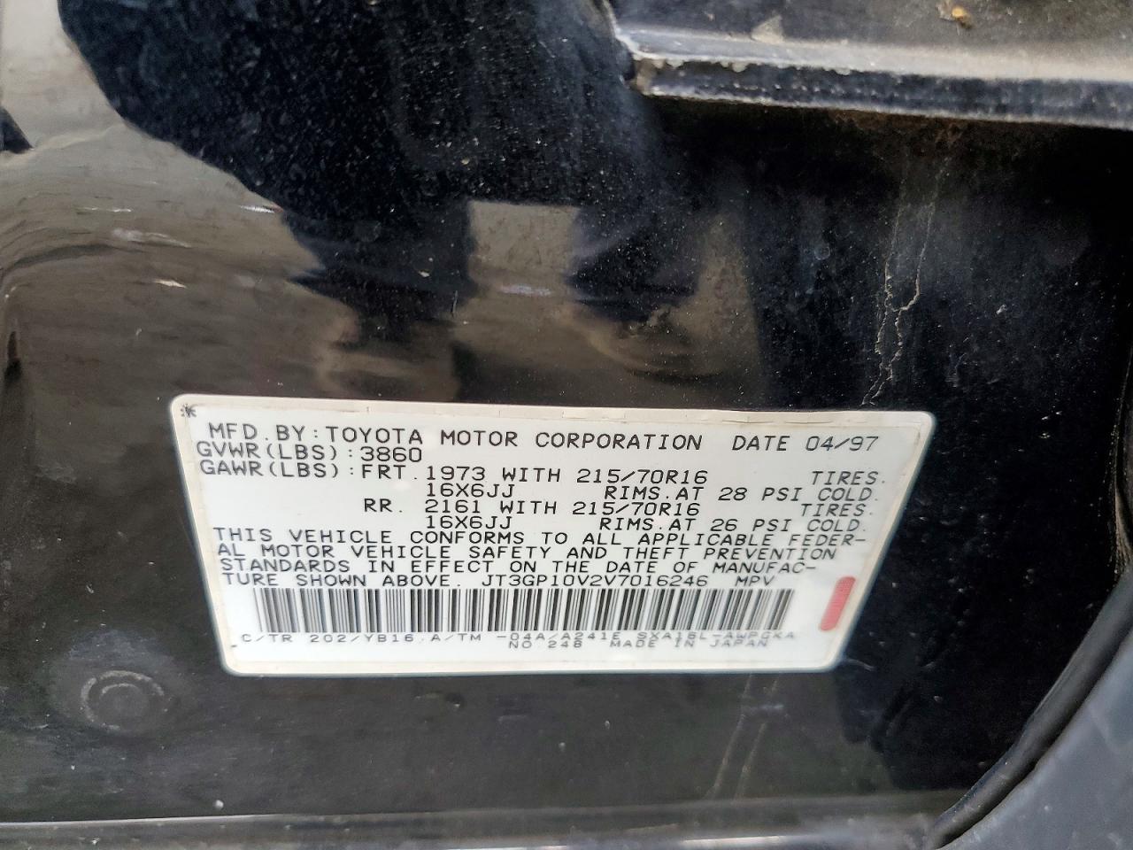 1997 Toyota Rav4 Base Black vin: JT3GP10V2V7016246