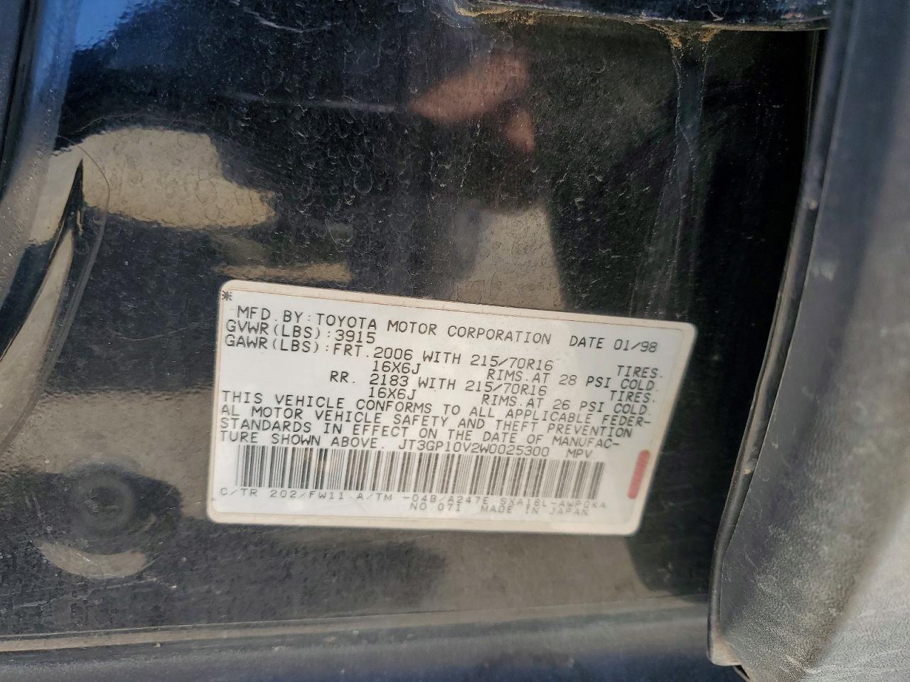 1998 Toyota Rav4 Base Черный vin: JT3GP10V2W0025300
