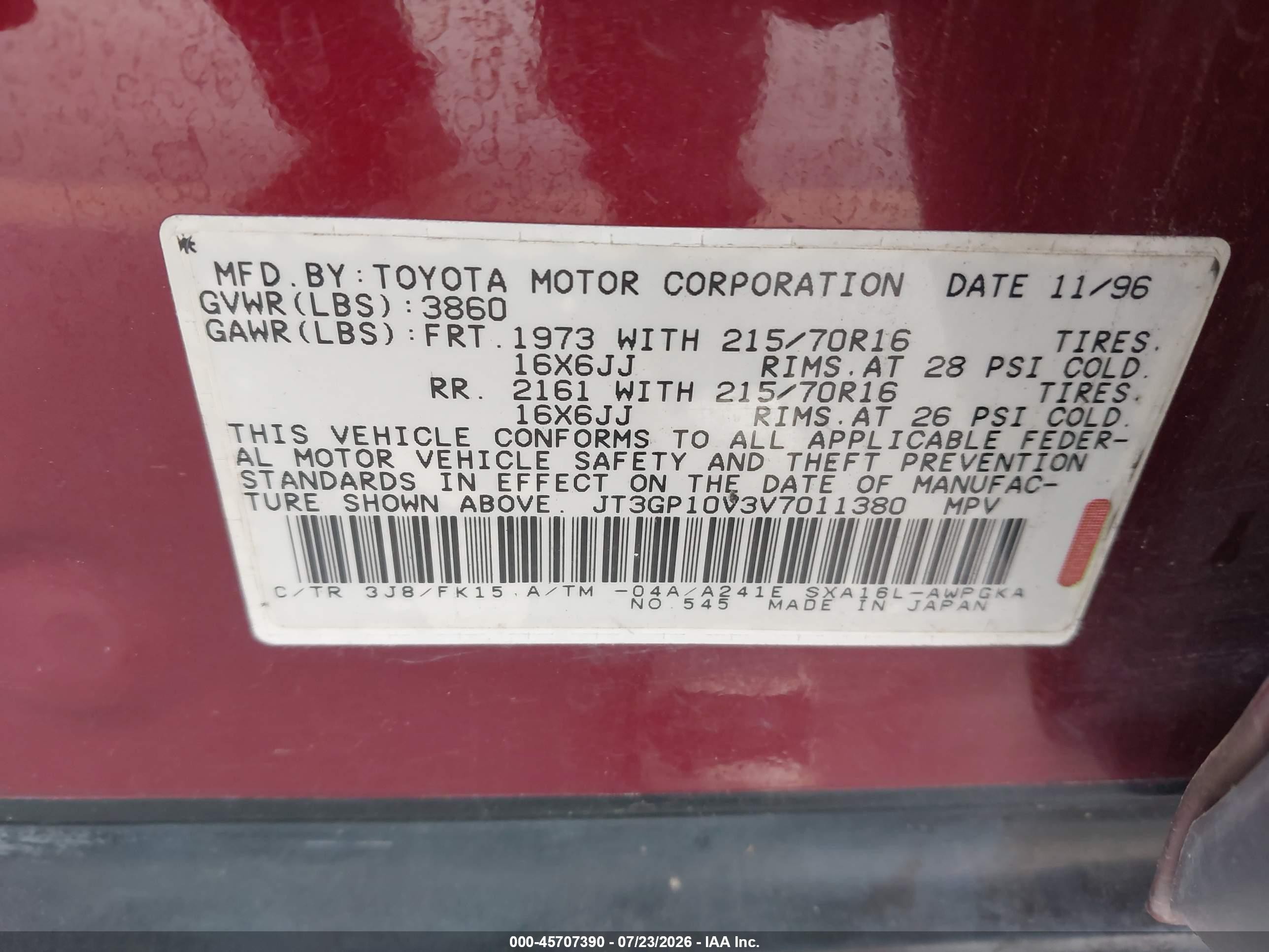 1997 Toyota Rav4   Burgundy vin: JT3GP10V3V7011380