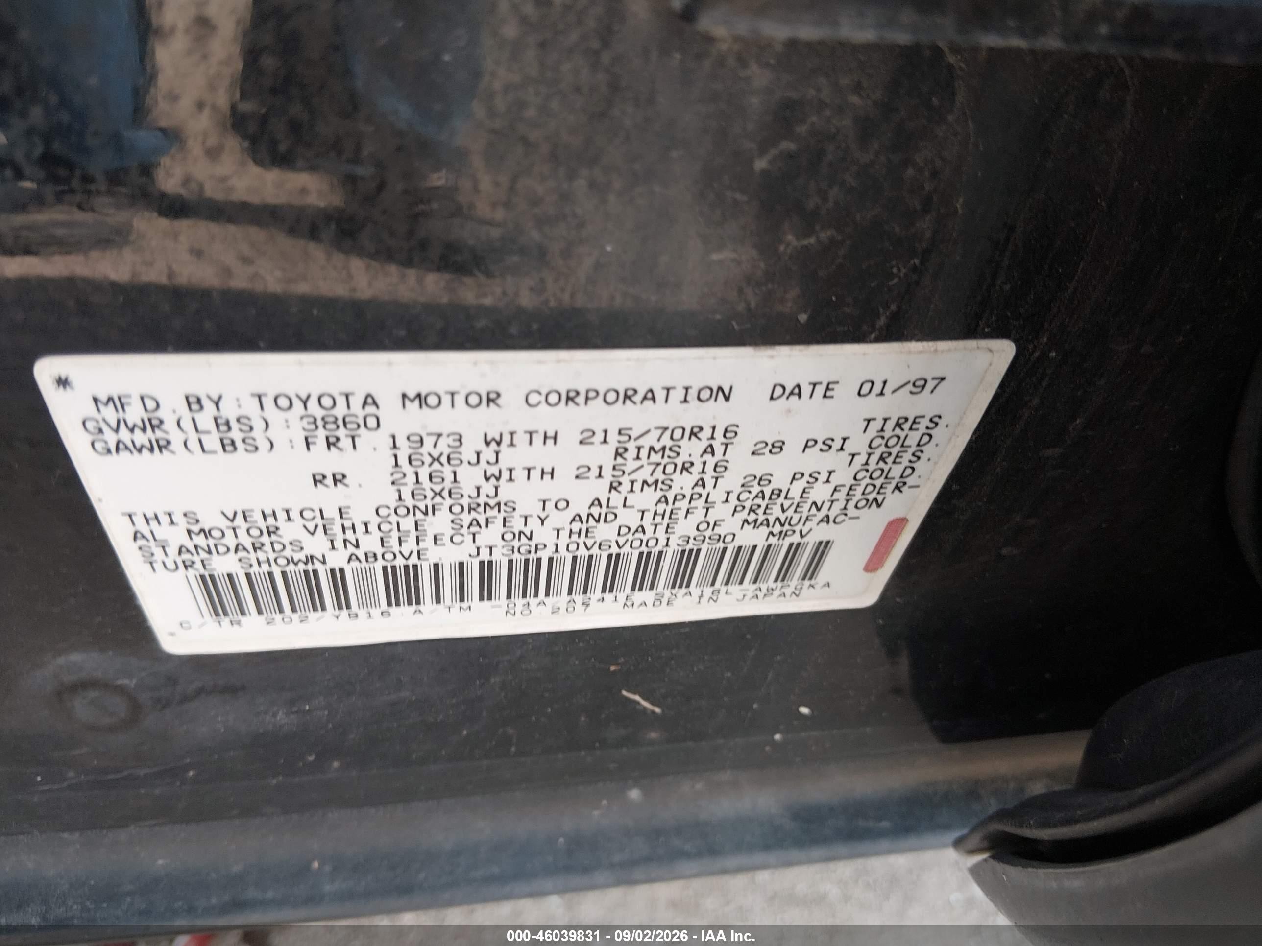 1997 Toyota Rav4   Black vin: JT3GP10V6V0013990