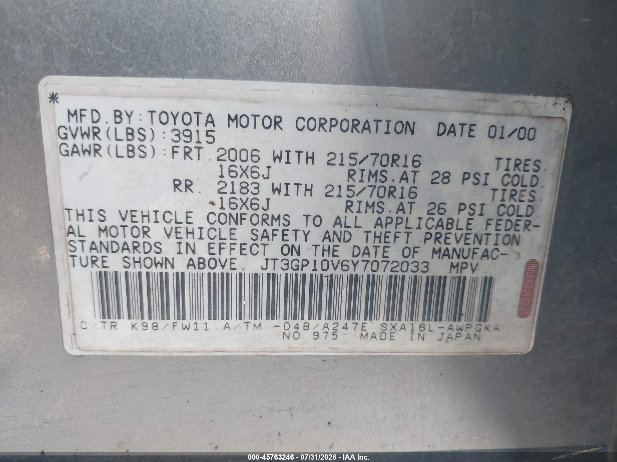 2000 Toyota Rav4   Silver vin: JT3GP10V6Y7072033