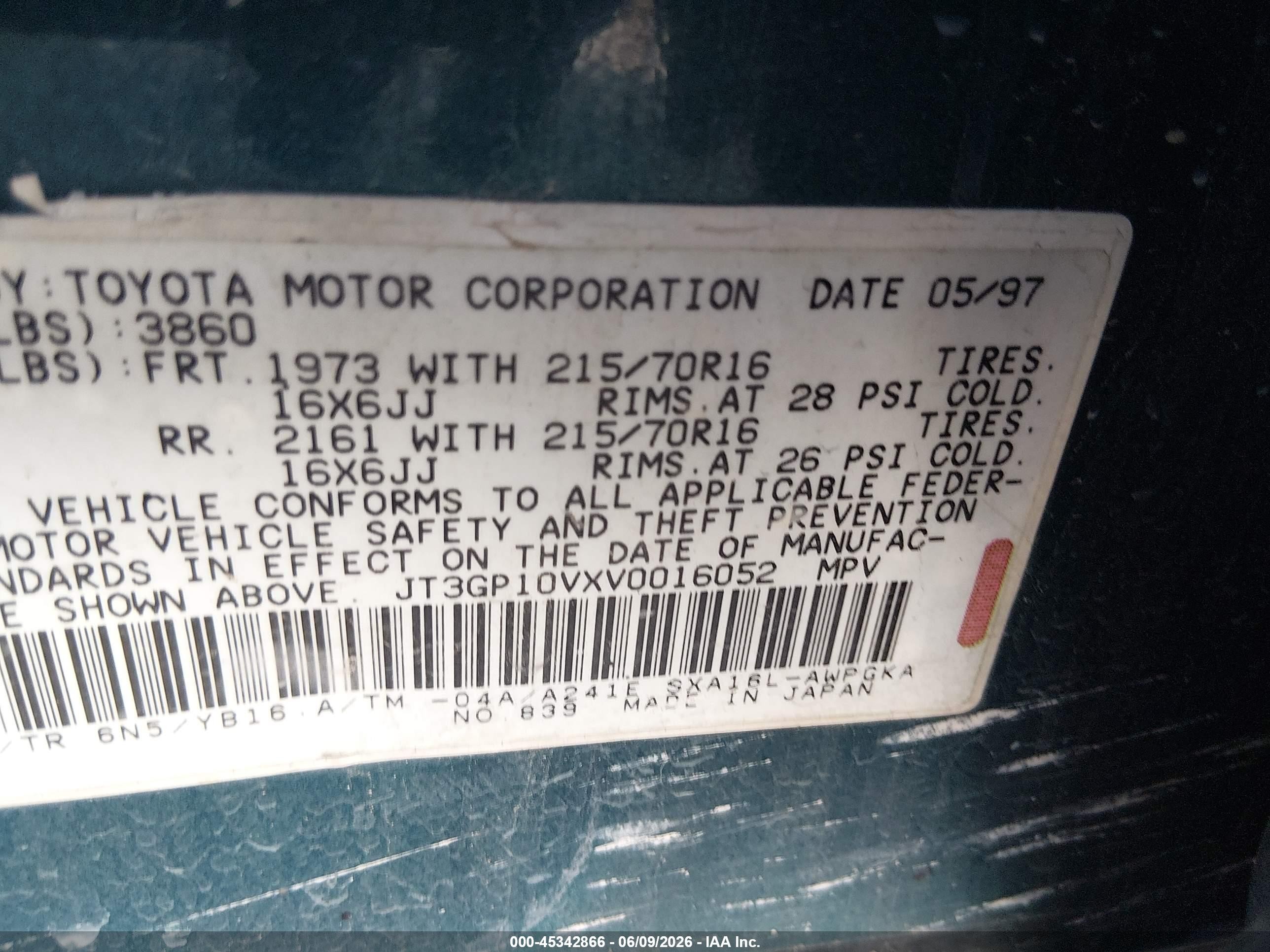 1997 Toyota Rav4   Blue vin: JT3GP10VXV0016052