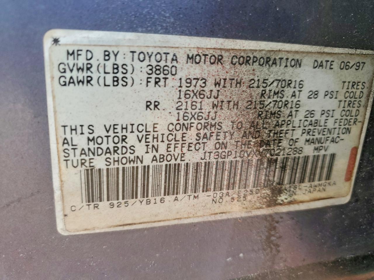 1997 Toyota Rav4 Base Maroon vin: JT3GP10VXV7021288