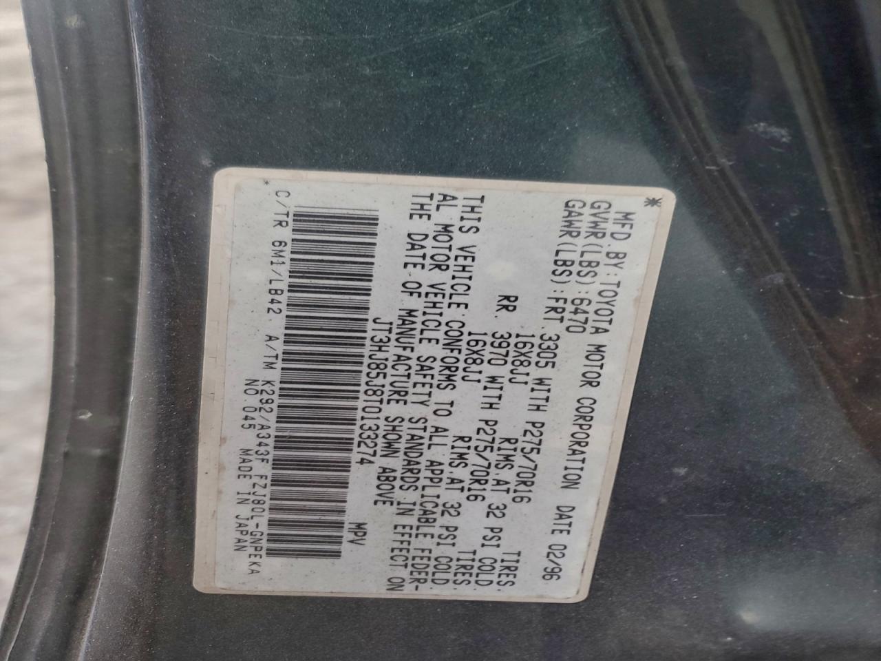 1996 Toyota Land Cruiser Hj85 Green vin: JT3HJ85J8T0133274